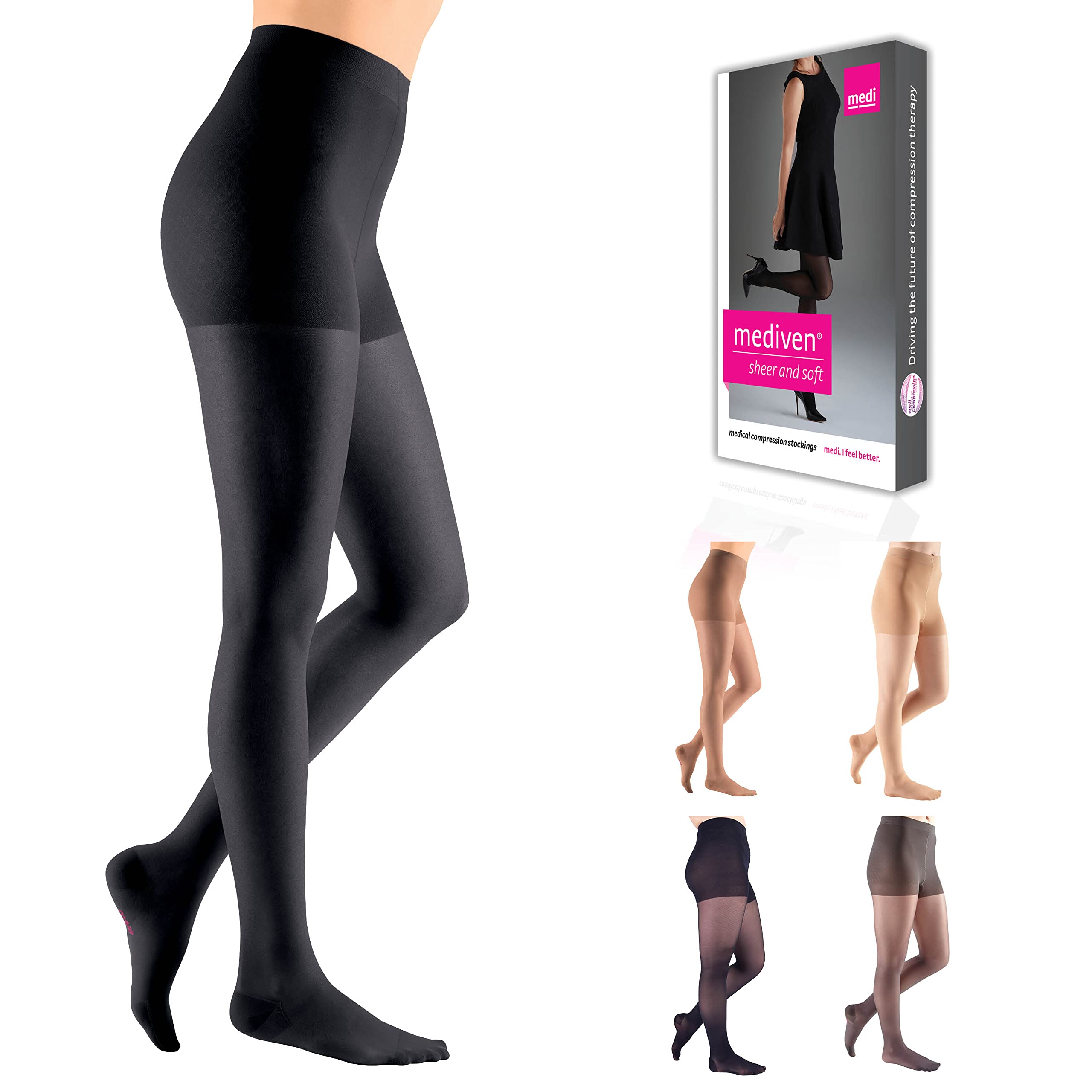 mediven sheer & soft for Women, 15-20 mmHg Panty Closed Toe Compression  Stockings, Ebony, III-Standard Ebony III