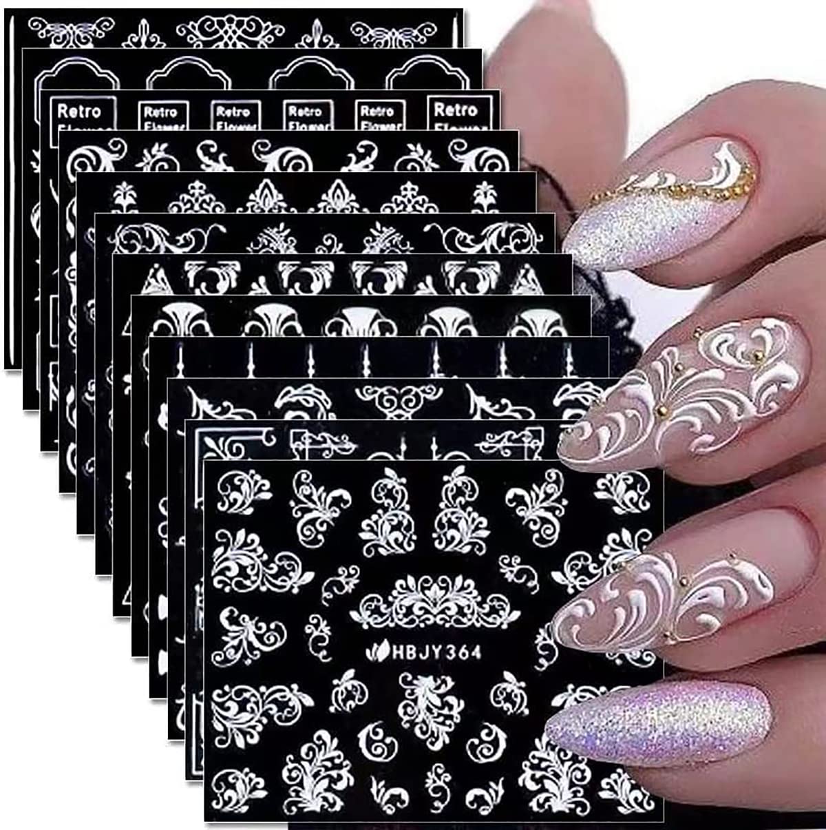 10 Sheets Retro Flower Nail Art Foil Transfer Stickers, Adhesive Nail Art  Supplies For Acrylic Nails Foil Stickers, Nails Supply Floral Manicure Tips