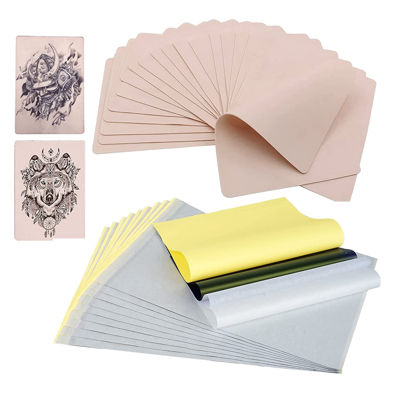 8Pcs Tattoo Practice Skins & 10Pcs Tattoo Transfer Papers, modacraft  5.7x7.6 Double Sides 1mm Thick Soft Silicone Thin Fake Skin Tattooing  Practice