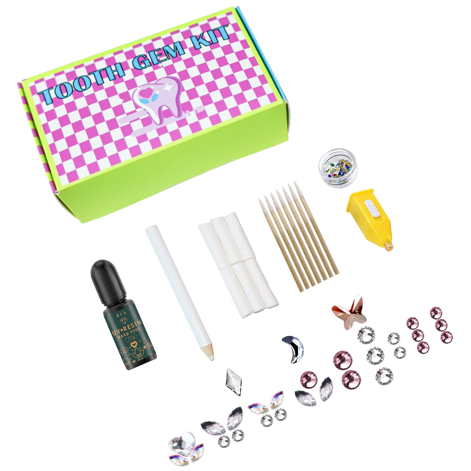 NOTYAZ Tooth Gem Kit Teeth Gems Kit with Glue and Light DIY Teeth Jewelry  Starter Kit 30Pcs Crystals Butterfly & Tulip/Heart-Shaped Gems Great Tooth  Jewelry Gems Kit huncai-1pcs