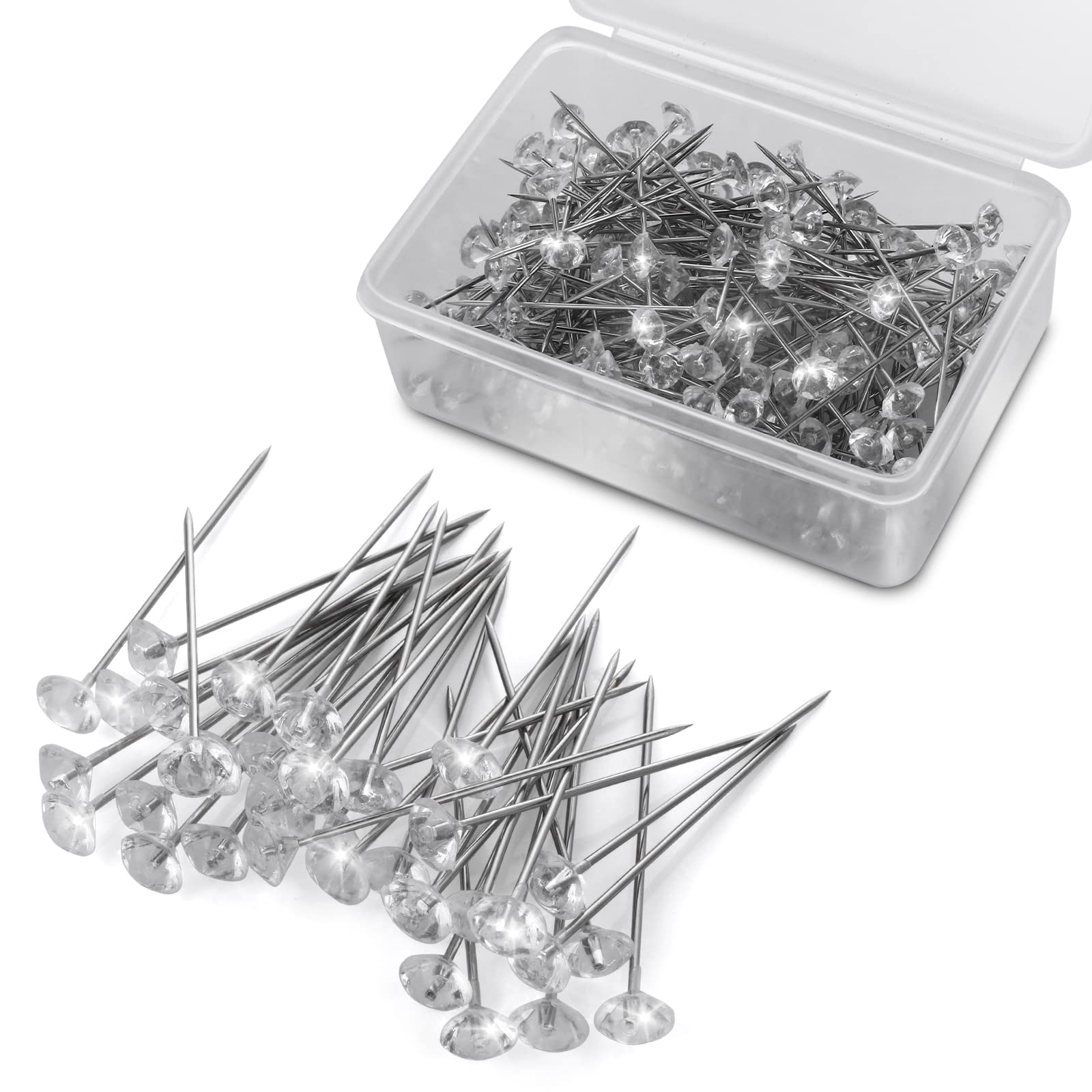 ASTER 200 Pieces Crystal Diamond Head Pins 1.5 Inch Diamond Head Straight  pins for Flower Stainless Steel Bouquet Pins Corsages Flower Pins for Craft  Wedding Jewelry Flower Decoration