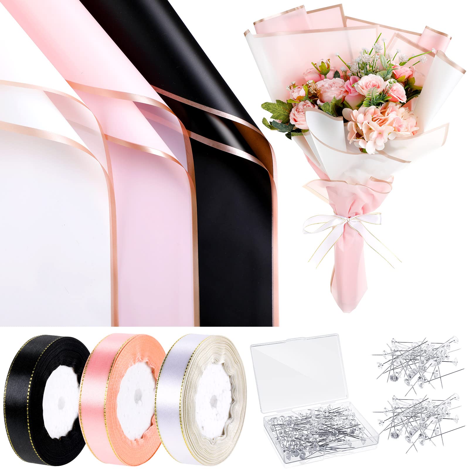Fainne 40 Pcs Flower Wrapping Papers Waterproof Floral Bouquet Wrapping