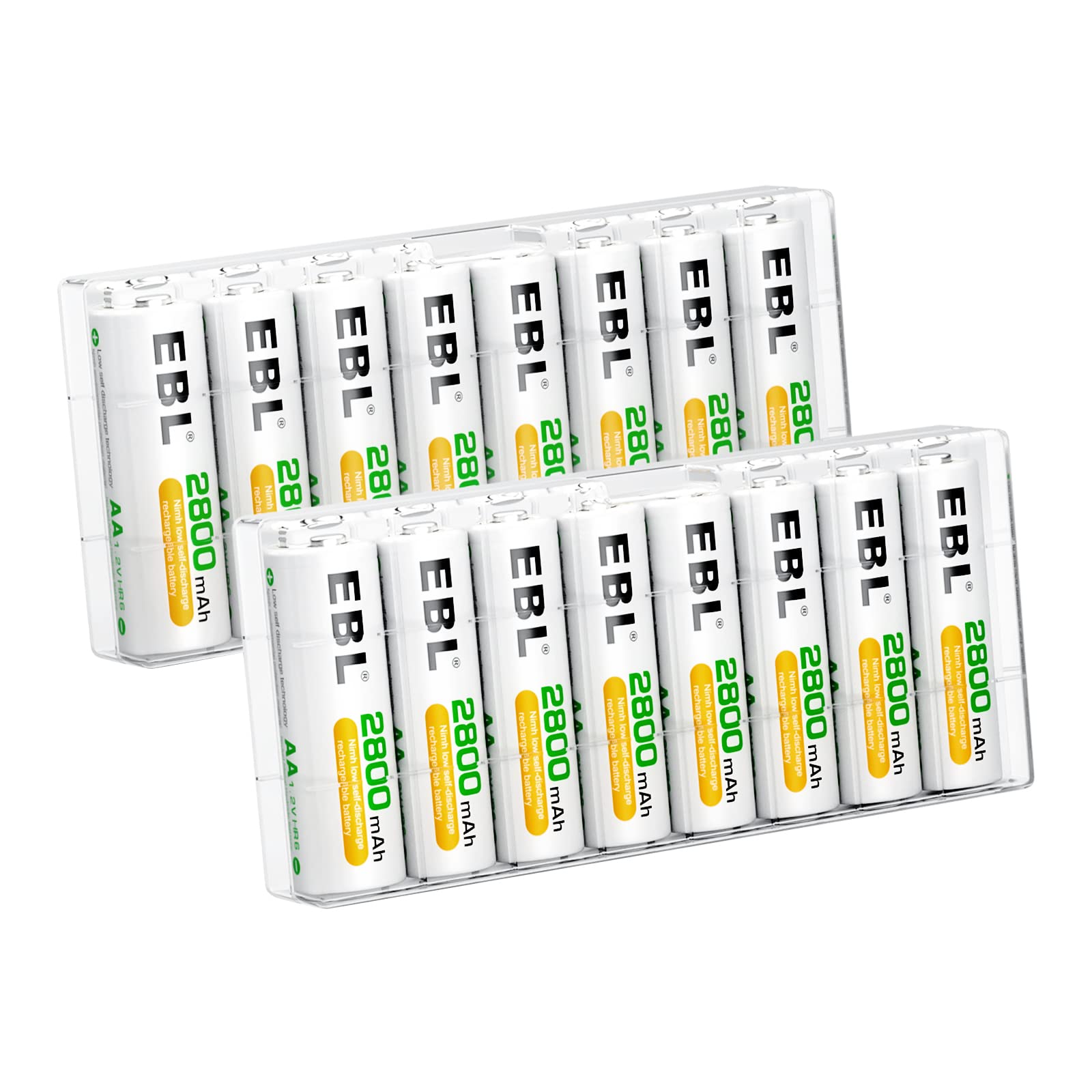 EBL Rechargeable Batteries with Charger, 1.2V NiMH AA Batteries 2800mAh  4Counts & AAA Batteries 1100mAh 4Counts with 8-Bay Smart Battery Charger