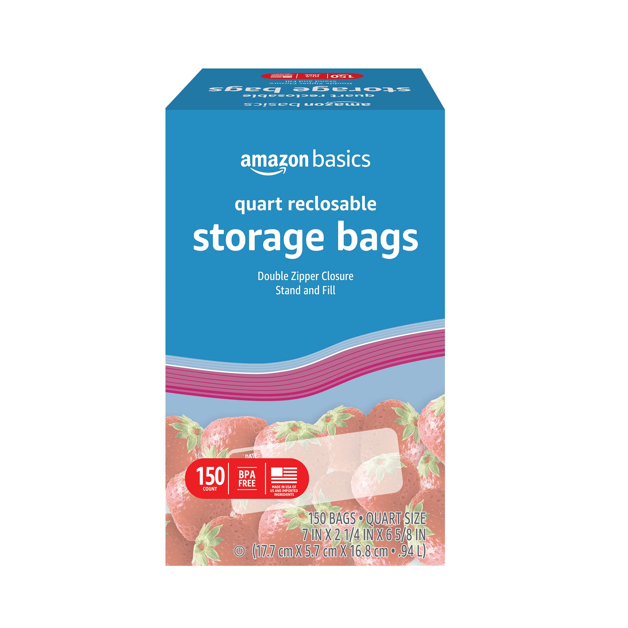 Basics Quart Food Storage Bags, 150 Count (Previously Solimo)