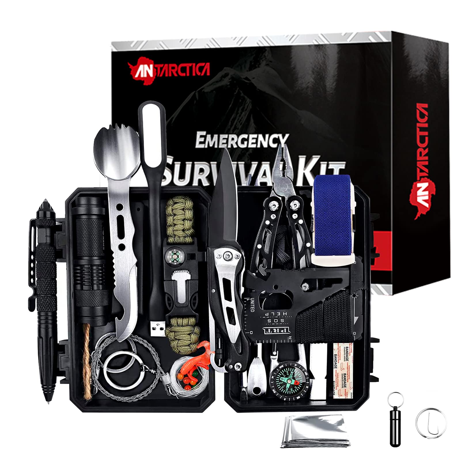 ANTARCTICA Gift for Men EDC Gear, Emergency Survival Gear Kits 60 in 1, Outdoor  Survival Tool