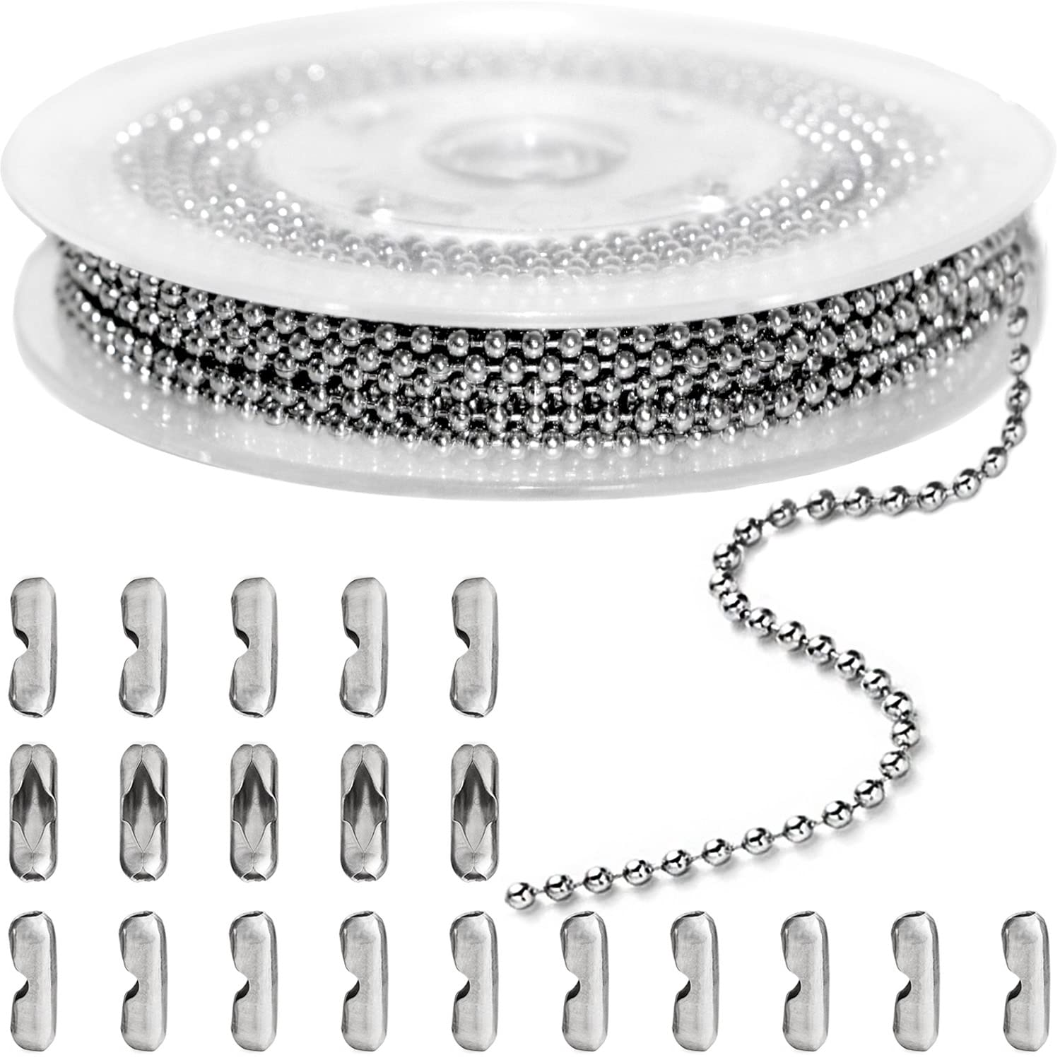 Jishi 33ft Ball Chain 2.4mm Silver Stainless Steel Bead Link Chain Roll for  Beaded Dog Tag Necklace, Mens Military Jewelry Making Supplies, Pull Chain  DIY Bracelets Keychain Craft - w/20#3 Connectors Ball