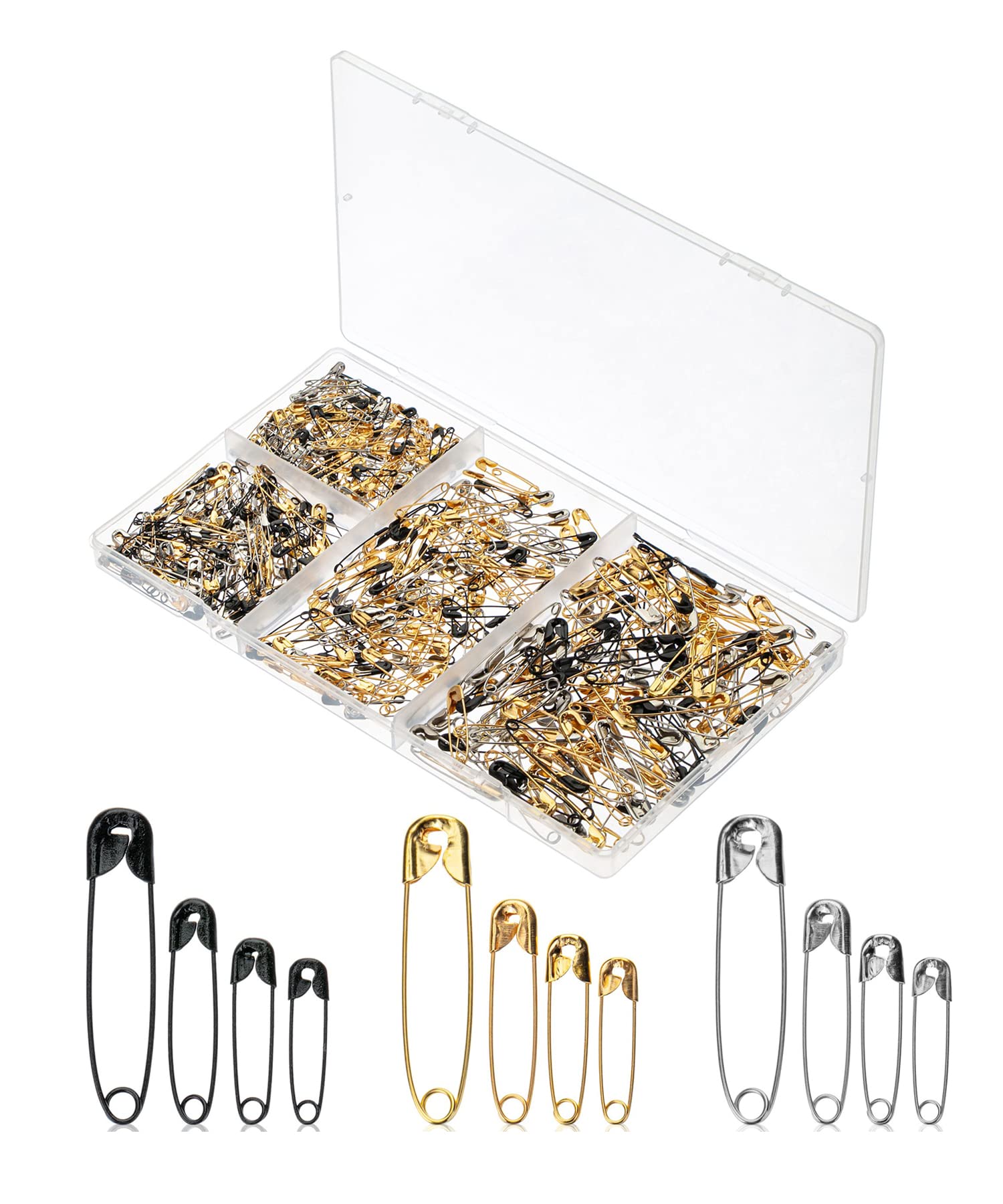Mr. Pen- Safety Pins Safety Pins Assorted 600 Pack 3 Colors Assorted Safety  Pins Safety Pin Small Safety Pins Safety Pins Bulk Large Safety Pins Safety  Pins for Clothes Gold Silver Black