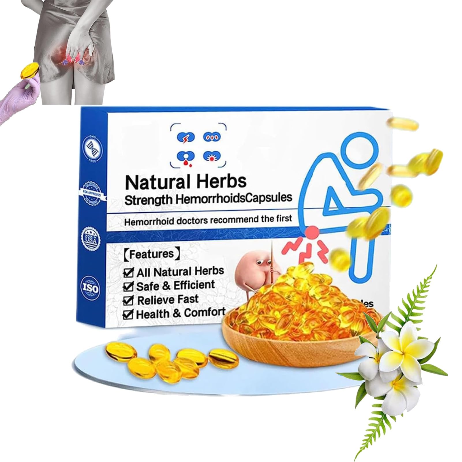 Heca Natural Herbal Strength Hemorrhoid Capsules Natural Hemorrhoid Relief  Capsules Hemorrhoid Suppository Hemorrhoid Shrinking Treatment Hemorrhoid  Suppository for Women Men (Color : 1pcs)