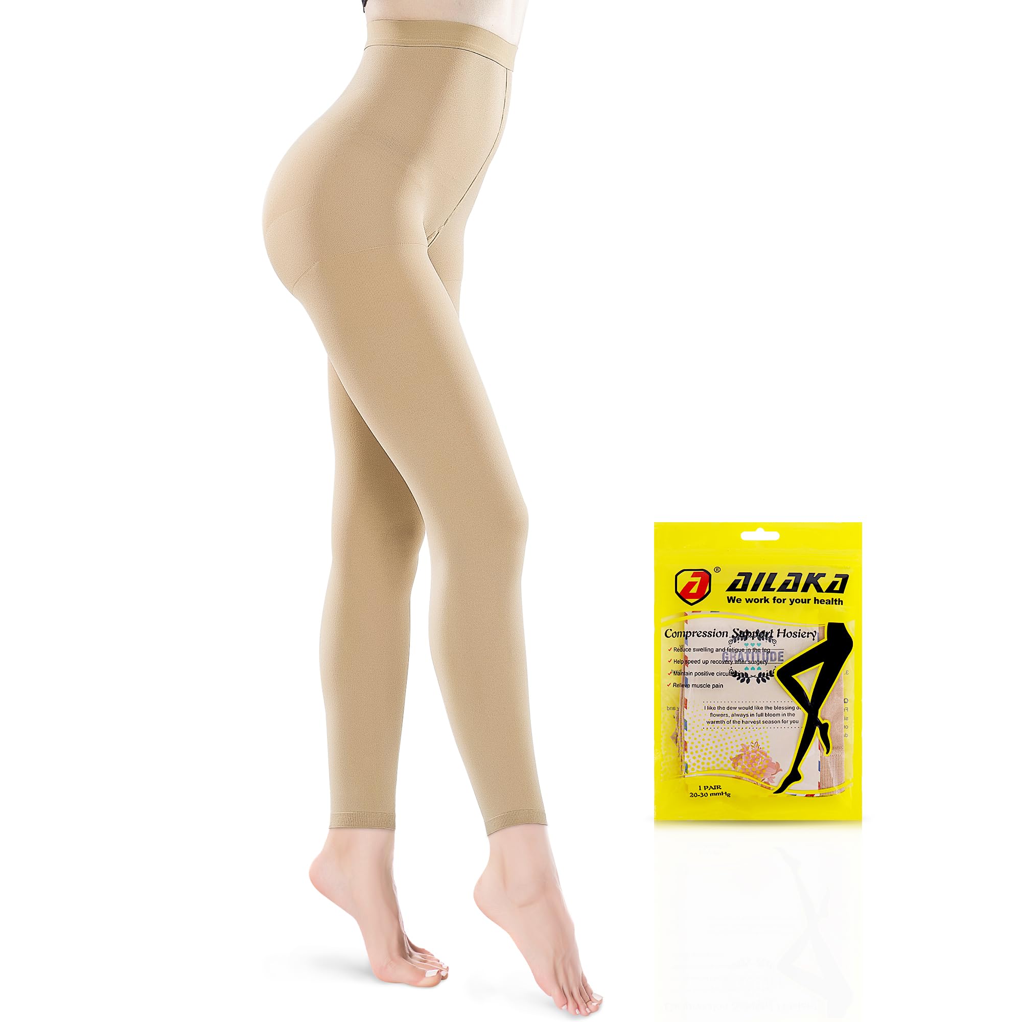 Ailaka Compression Pantyhose for Men Women Firm Graduated Support 20-30mmHg  Medical Compression Tights High Waist