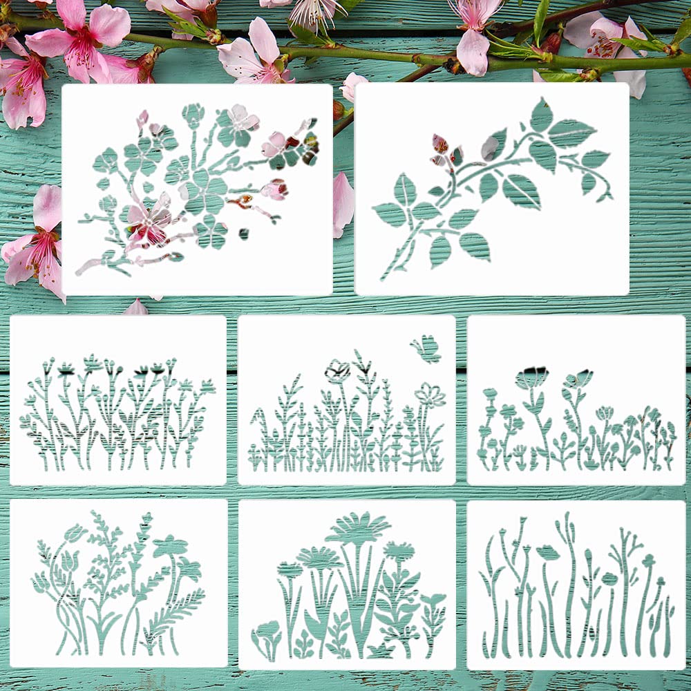 Wild Flower Stencils for Painting 11X8.3 Large Flower Stencil for Walls  Leaf Cherry Blossom Vine Stencils Reusable Drawing Stencils for Painting on  Wood Wall Canvas Furniture Card