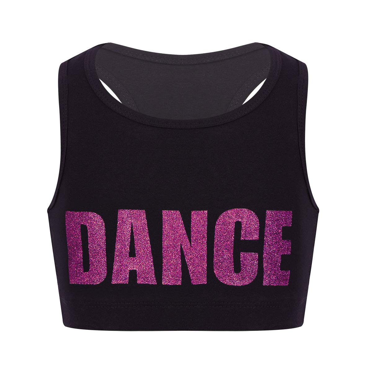 Yeahdor Kids Girls Glittery Racerback Athletic Dance Gymnastics Sports Bra  Tank Workout Crop Top Activewear Tees Rose Red 5-6