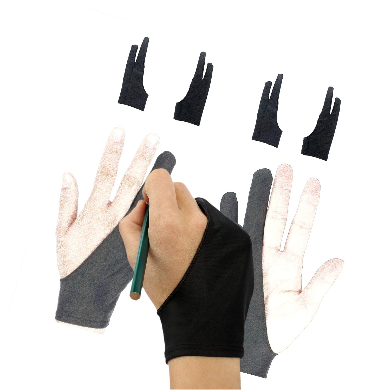 Asonen - Artist Gloves for Drawing 4 Pack, Two Fingers Gloves for Graphics  Tablets Drawing or Paper Sketching, Universal Right and Left Hands