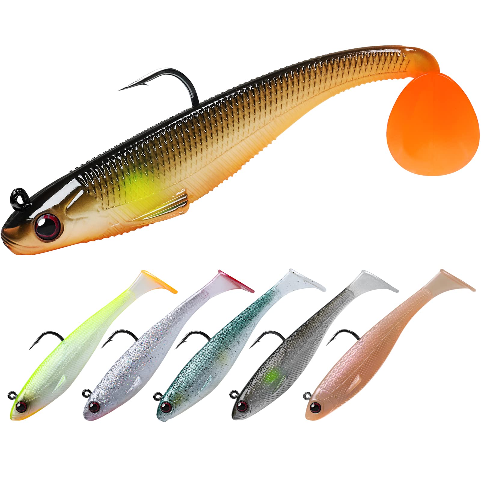 TRUSCEND Pre-Rigged Jig Head Soft Fishing Lures Paddle Tail