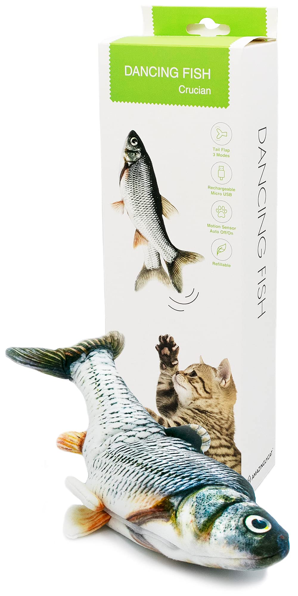 Flopping Fish Cat Toy - Interactive Floppy Fish Cat Kicker Toy with 2  Catnip Packets, Funny Moving Cat Toy for Excercise & Boredom, USB-Charged, Soft & Washable