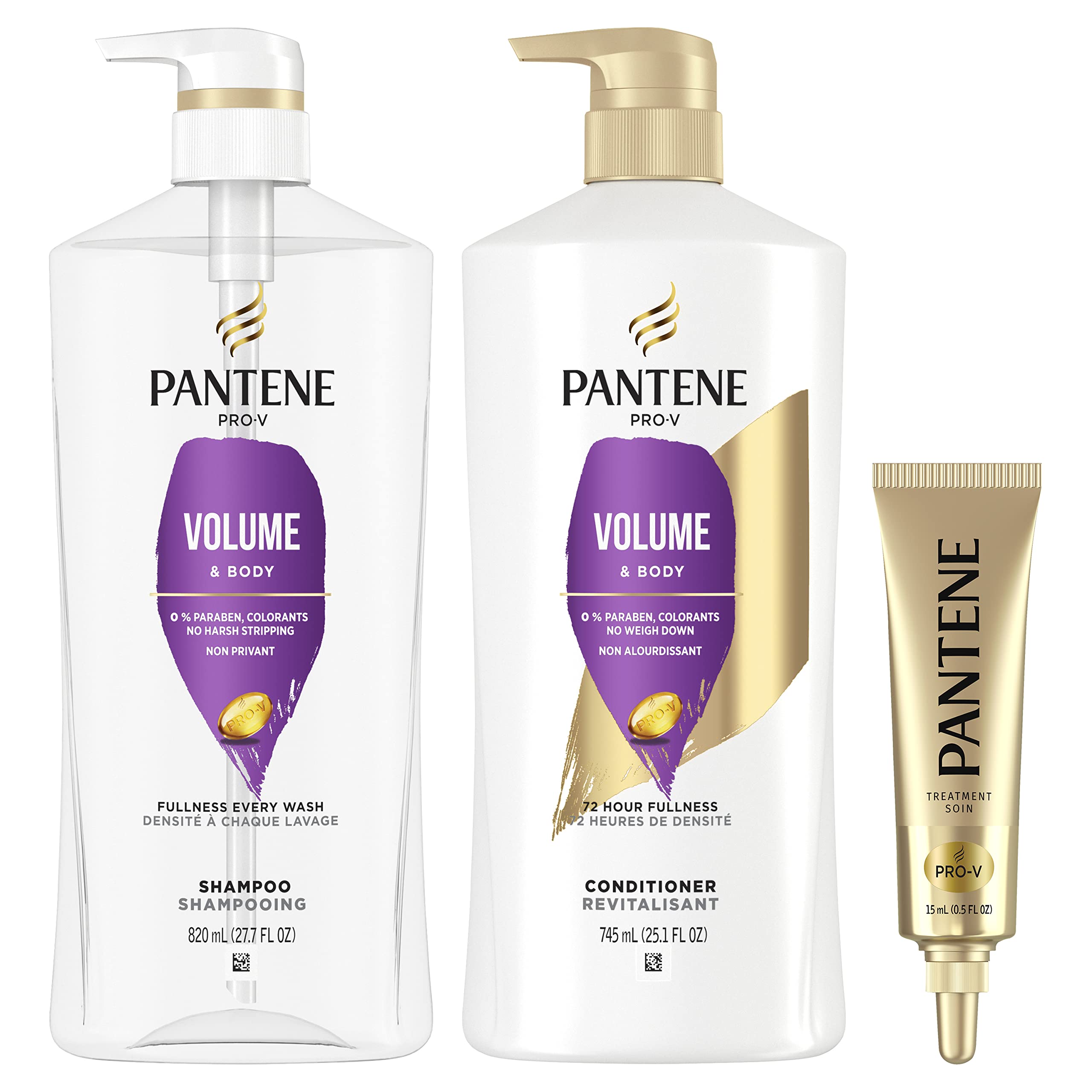 Pantene Shampoo, Conditioner and Hair Treatment Set, Volume & Body for Fine  Hair, Safe for Color-