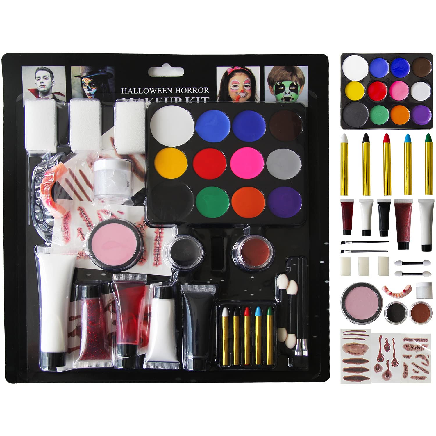 Halloween Makeup Kit, 37 Pcs Vampire Zombie Clown Witch Face Paint Makeup  Set for Adult and