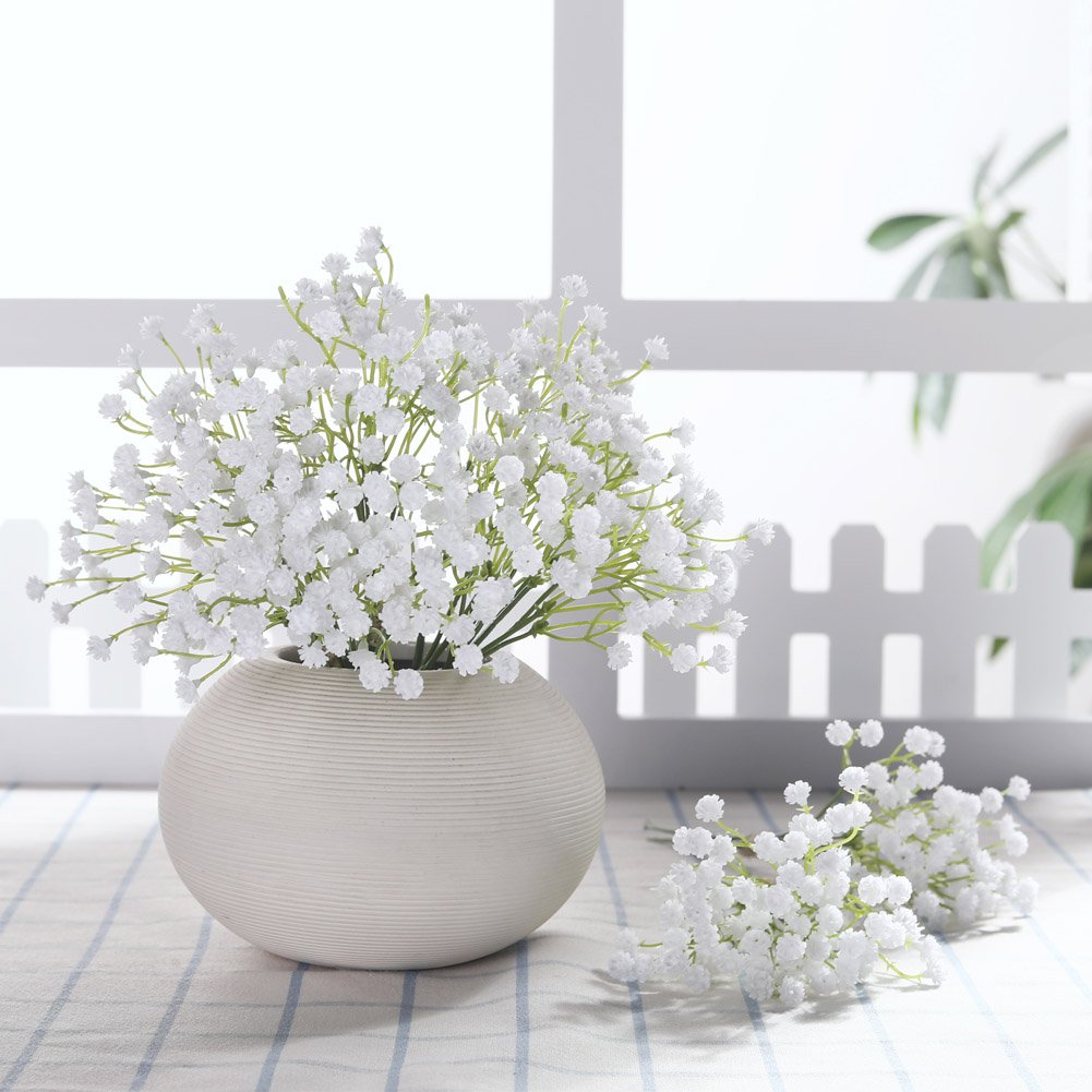 Artificial Babies Breath Flowers 10pcs Fake Babies Breath Gypsophila  Plastic Flower Stems for Weddings Home Decoration