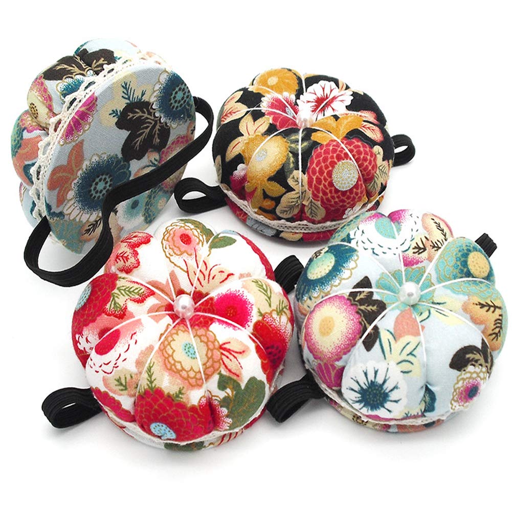 Jafirous 3Pcs DIY Sewing Pincushion Pumpkin Shape Cotton Fabric Button Wrist  Strap for Cross Stitch Sewing Safety Pin Cushion Accessories Elastic Wrist  Band Pincushions