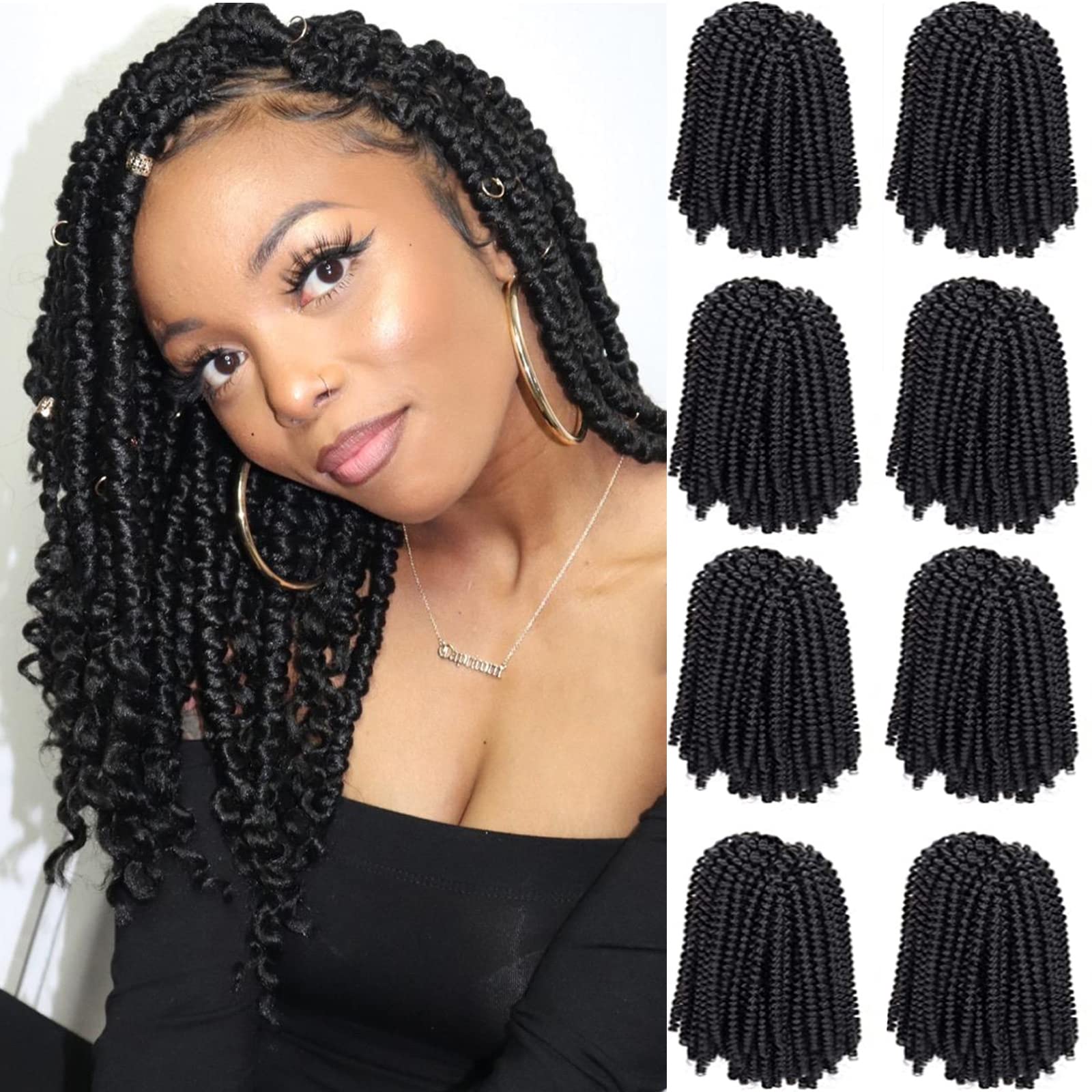 Spring Twist Hair 12 inch 8 packs Spring Twist Crochet Hair For Butterfly  Locs Soft Locs Bomb Twist Short Fluffy Black Crochet Braids Hair Synthetic  Fiber Braiding Hair Extensions (12Inch 1B) 12