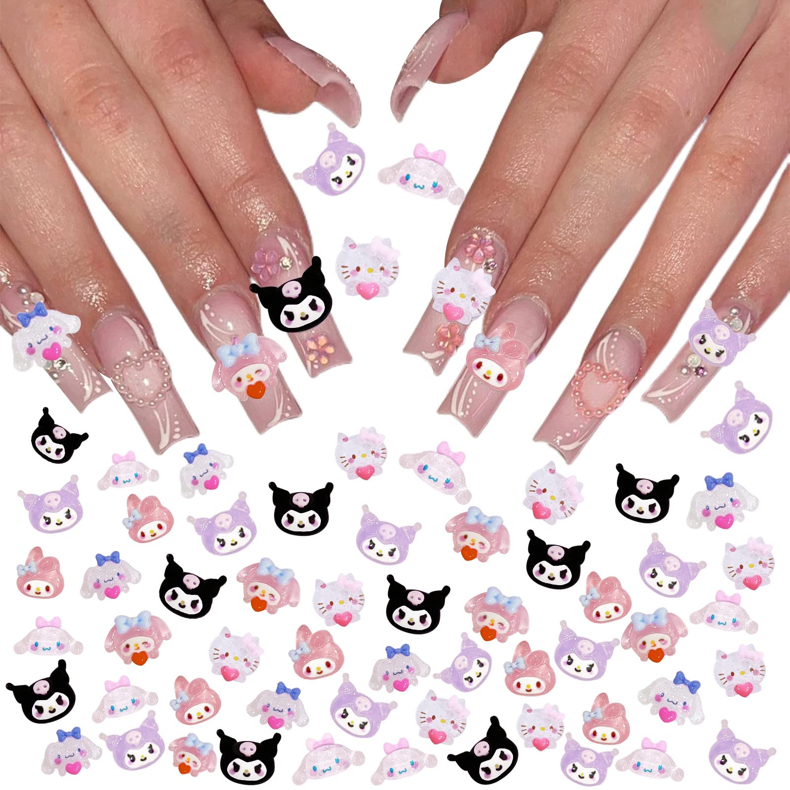 50Pcs Sanrioed Kawaii Melody Kuromi Hello kitty Nail Charm 3D Nail