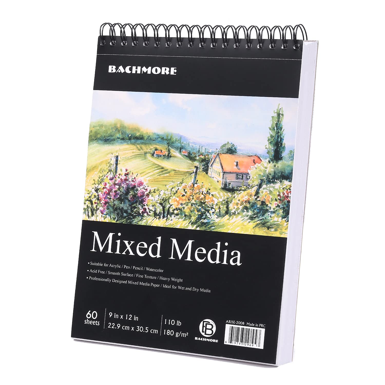 9 x 12 Spiral-Bound Mixed Media Paper Pad Sketchbook, 60 Sheets