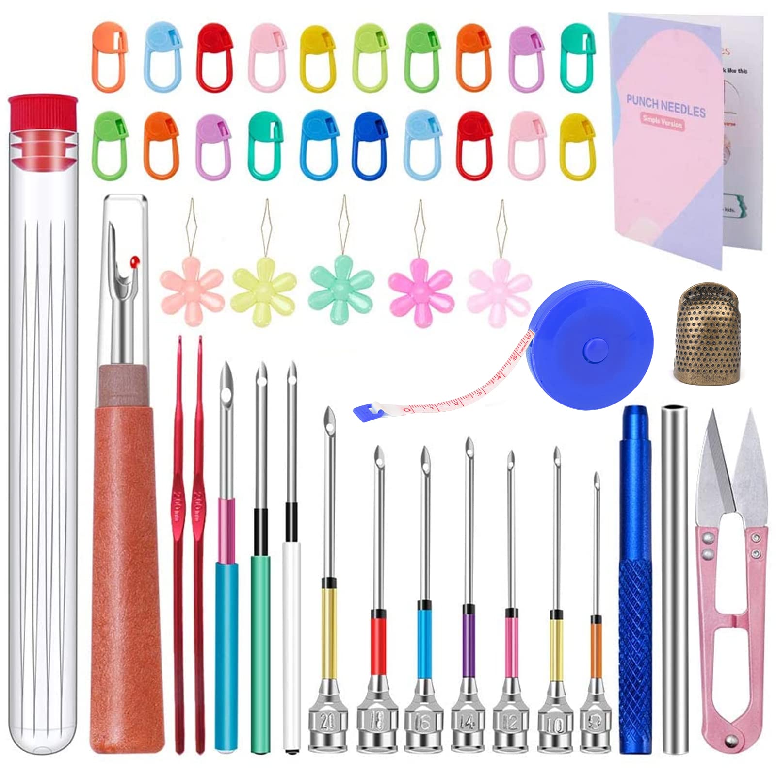 Punch Needle 43 Pieces Punch Needle Tool and Instructions - Punch Needle  Embroidery Kit with Embroidery Tools Seam Ripper Threader and Thimble Needle  Punch Kits for Beginners