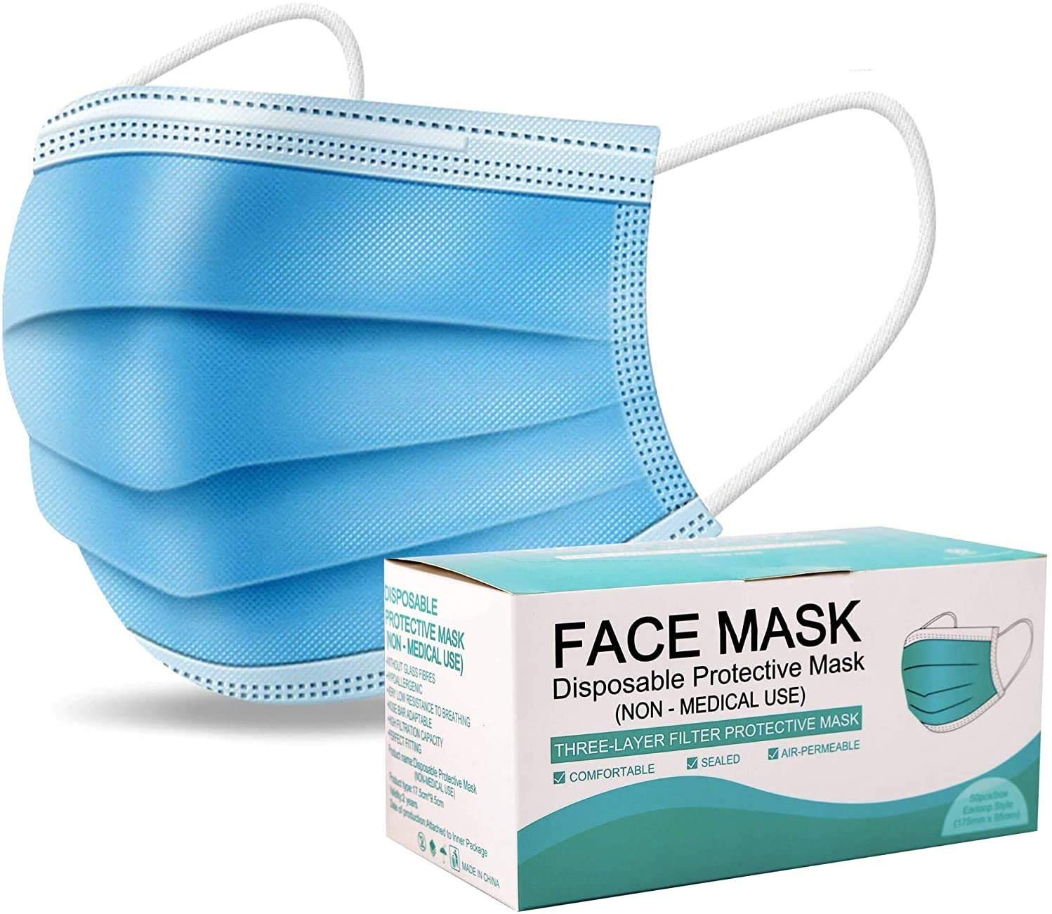 Disposable Face Mask Non-Medical 3-Ply Blue (50 PCS per Box) - High  Filtration