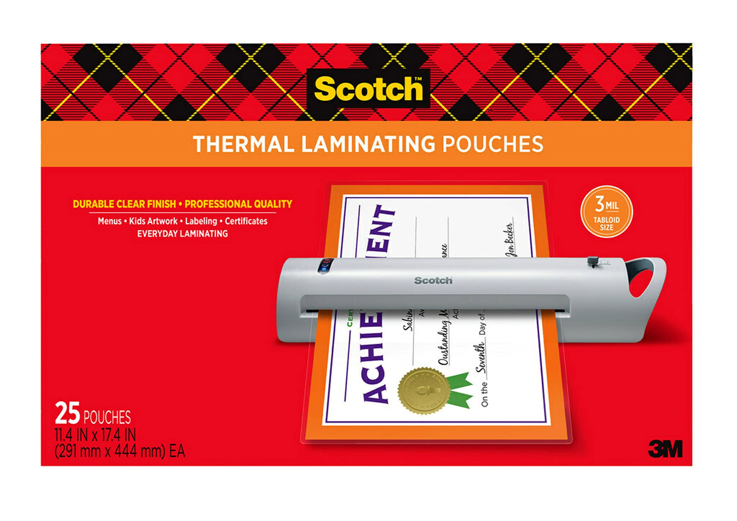 Scotch Thermal Laminating Pouches, 25 Pack Laminating Sheets, 3