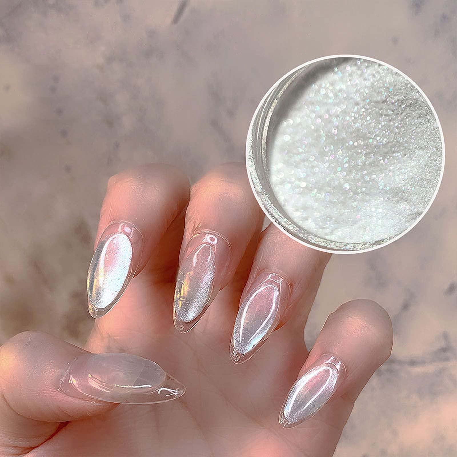 2 Same Boxes Pearl Powder,Ice Transparent Aurora Nail Powder,Neon Rainbow  Holographic Chameleon Powder Chrome Iridescent Pigment Pearlescent High  Gloss Nail Art Glitters white