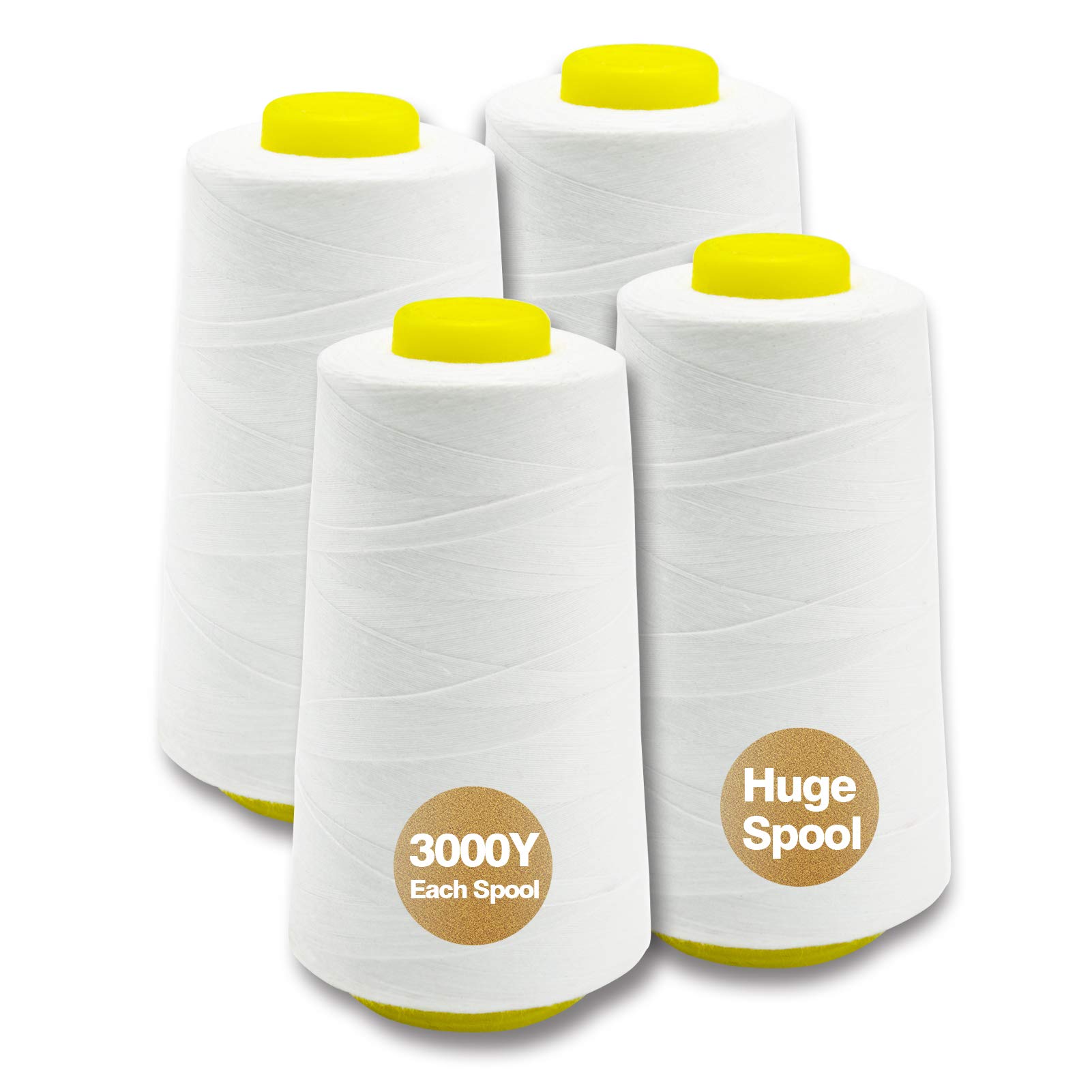 Serger Thread All-Purpose Thread for Sewing White Thread Polyester Sewing  Thread 4 Cones of 3000 Yards Each Spool Thread for Sewing Machine Thread 4  white