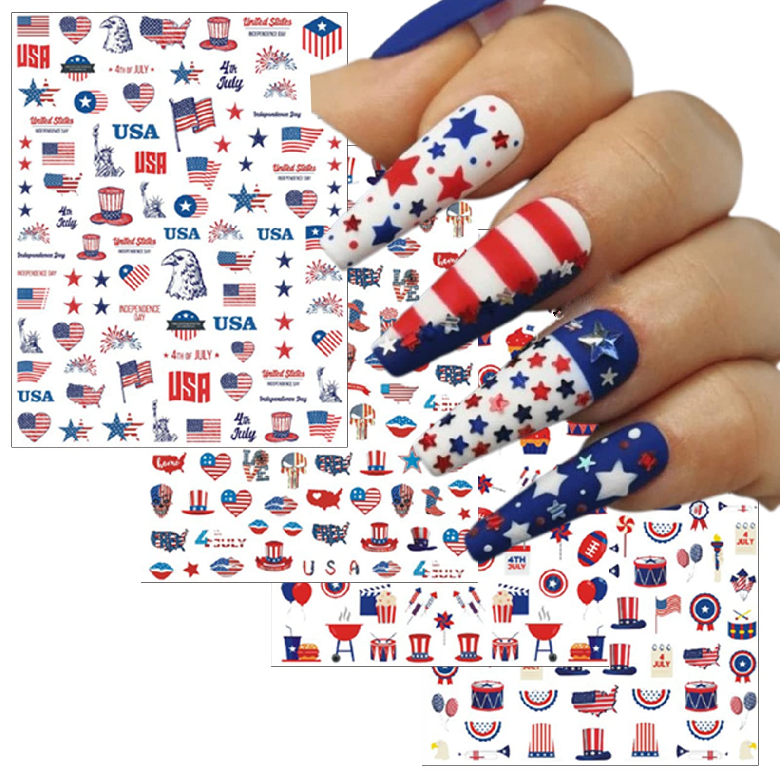 Amazon.com: 4th of July Nail Stickers America Patriotic Flag Designer Nail  Art Stickers Decals 3D Self Adhesive Nail Art Supplies Butterfly America  Flag Star Nail Stickers for Acrylic Nail Decorations (8 Sheets) :
