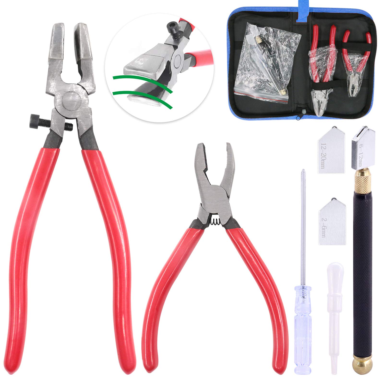 Glarks 4Pcs Heavy Duty Glass Running Pliers Tools Set Breaker Grozer Plier  with Glass Cutter and Pencil Style Oil Feed Carbide Tip Glass Cutter for  Mosaic/Tiles/Mirror/Stained Glass Cutting
