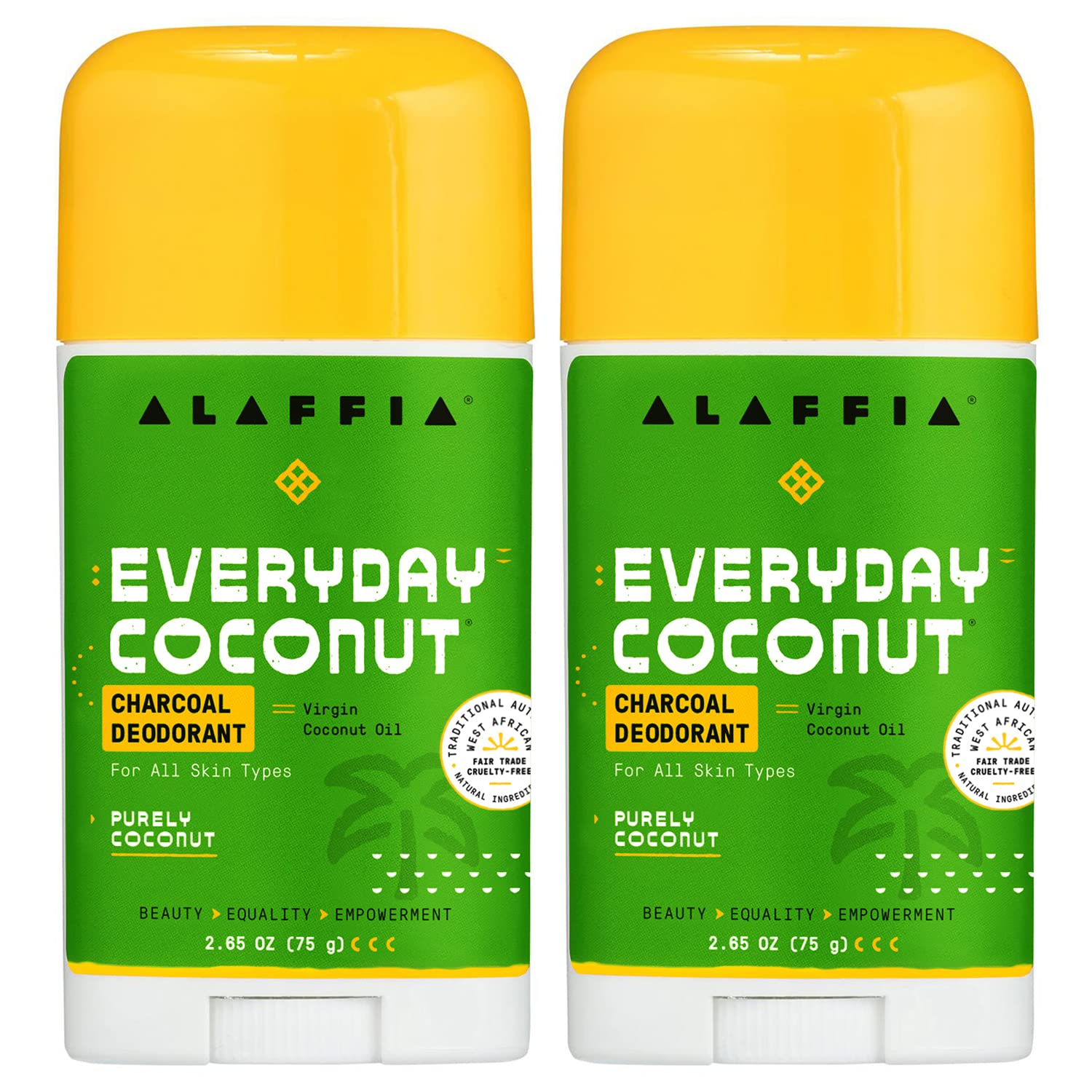 Alaffia Coconut Charcoal Natural Deodorant, Activated Charcoal, Odor Protection Soothing Butter & Aloe Vera, No Aluminum, Sulfates, or Parabens, Purely Coconut, 2 Pack - 2.65 Oz Ea Coconut 2.65 Ounce (Pac…