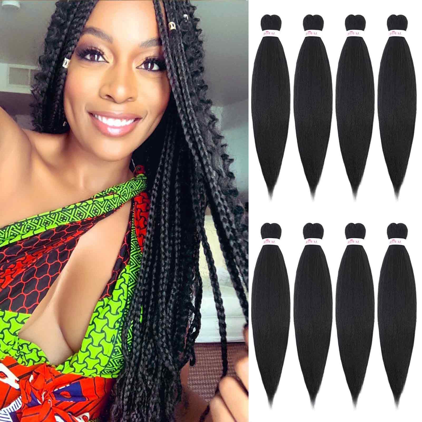 Braiding Hair Pre stretched,8 Packs Pre Stretched Braiding Hair Black  Prestretched Wet and Wavy Braiding