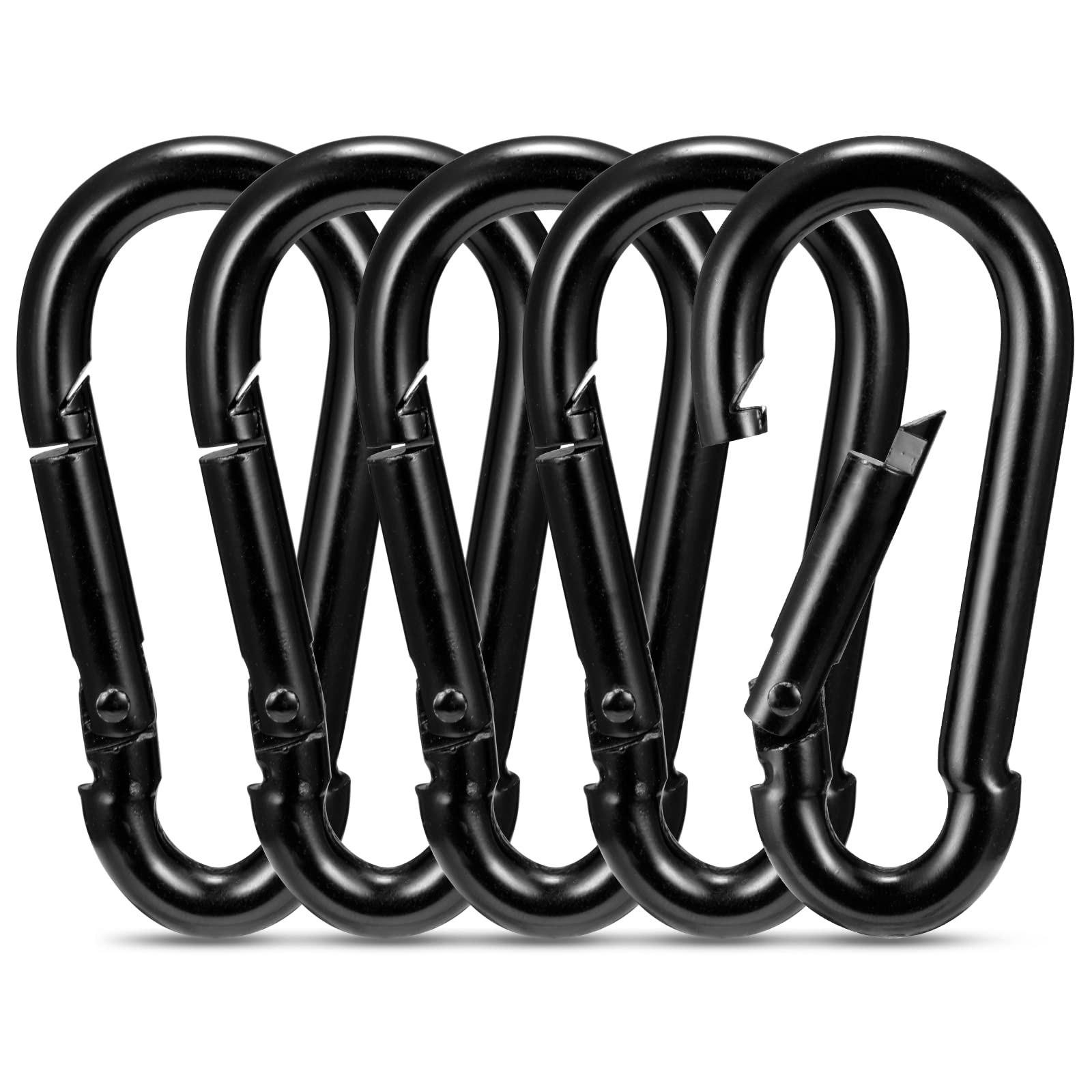 Carabiner Clip Set of 5 Heavy Duty, Supports up to 1763Pounds,3.2 Large  Spring Snap Hooks Keychain Hook, Enough and Safe for Your Outdoor &  Gym,Camping, Hiking, hammocks and Hunting etc Black