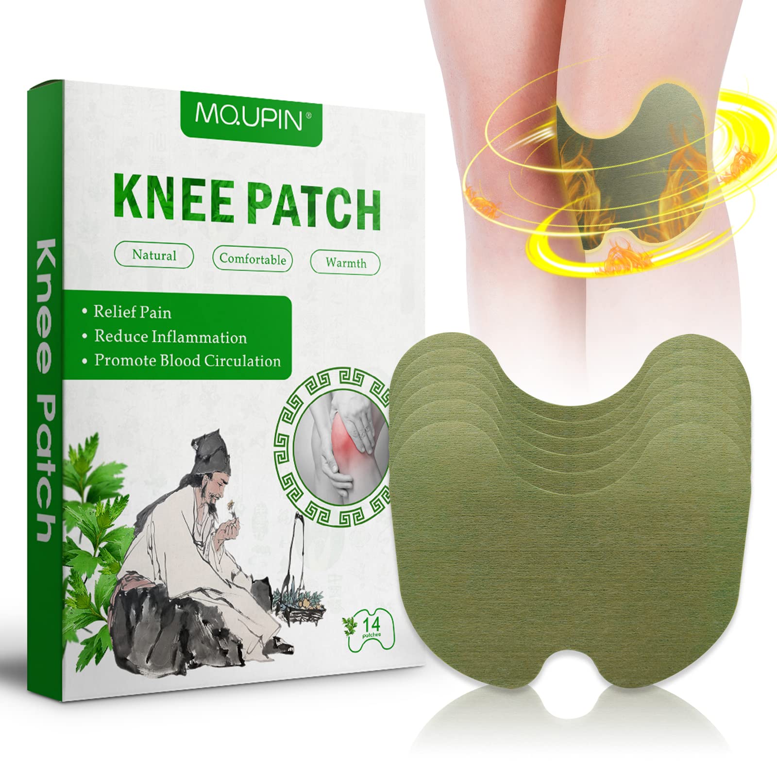 MQUPIN Knee Pain Relief Patches, Wormwood Pain Relief Patches, Knee Relief  Patches Kit Quick Relief of Pains for Knee, Back, Neck, Shoulder,  Waist(14Patches)