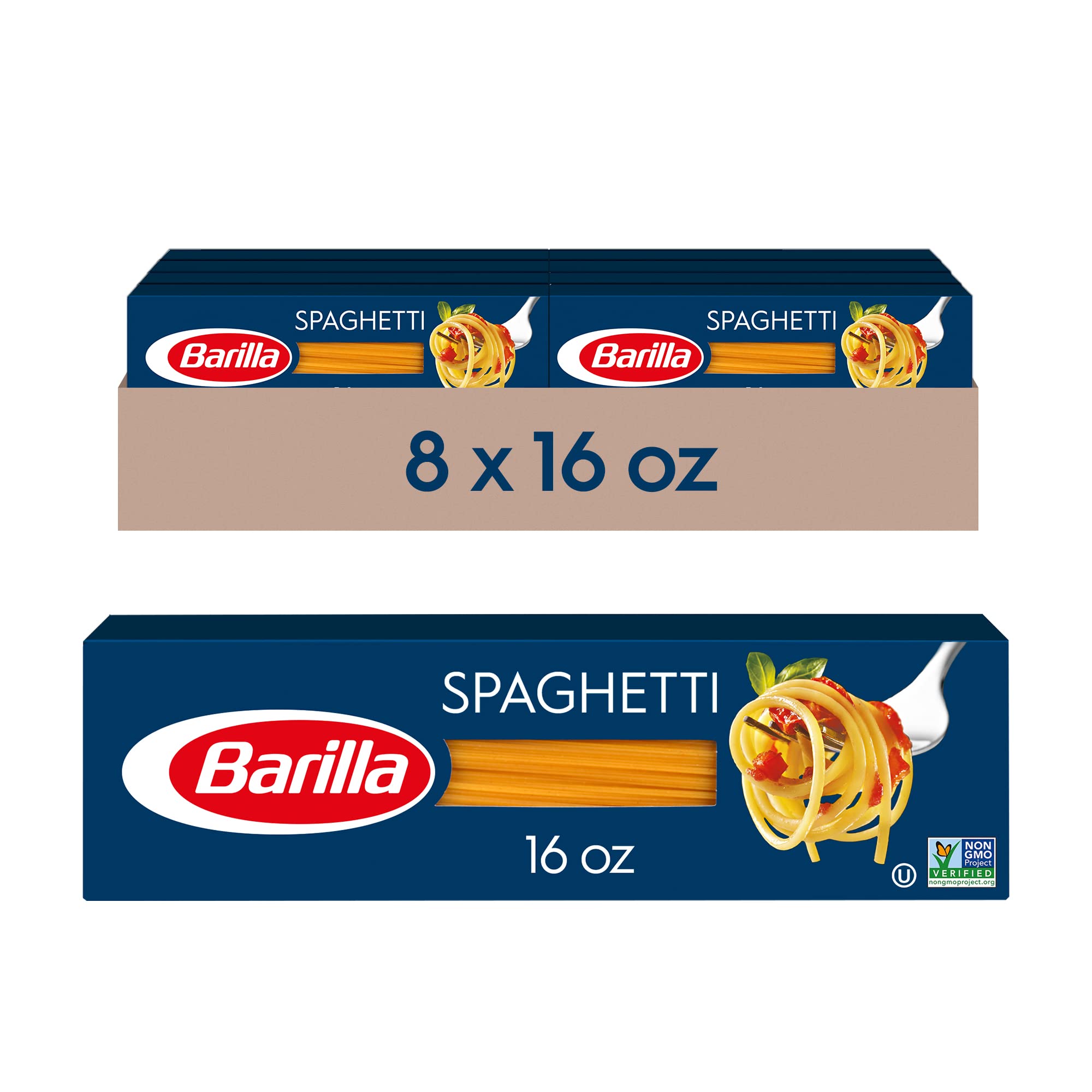 Barilla Spaghetti Pasta, 16 oz. Box (Pack of 8) - Non-GMO Pasta Made with  Durum Wheat Semolina - Italy's #1 Pasta Brand - Kosher Certified Pasta