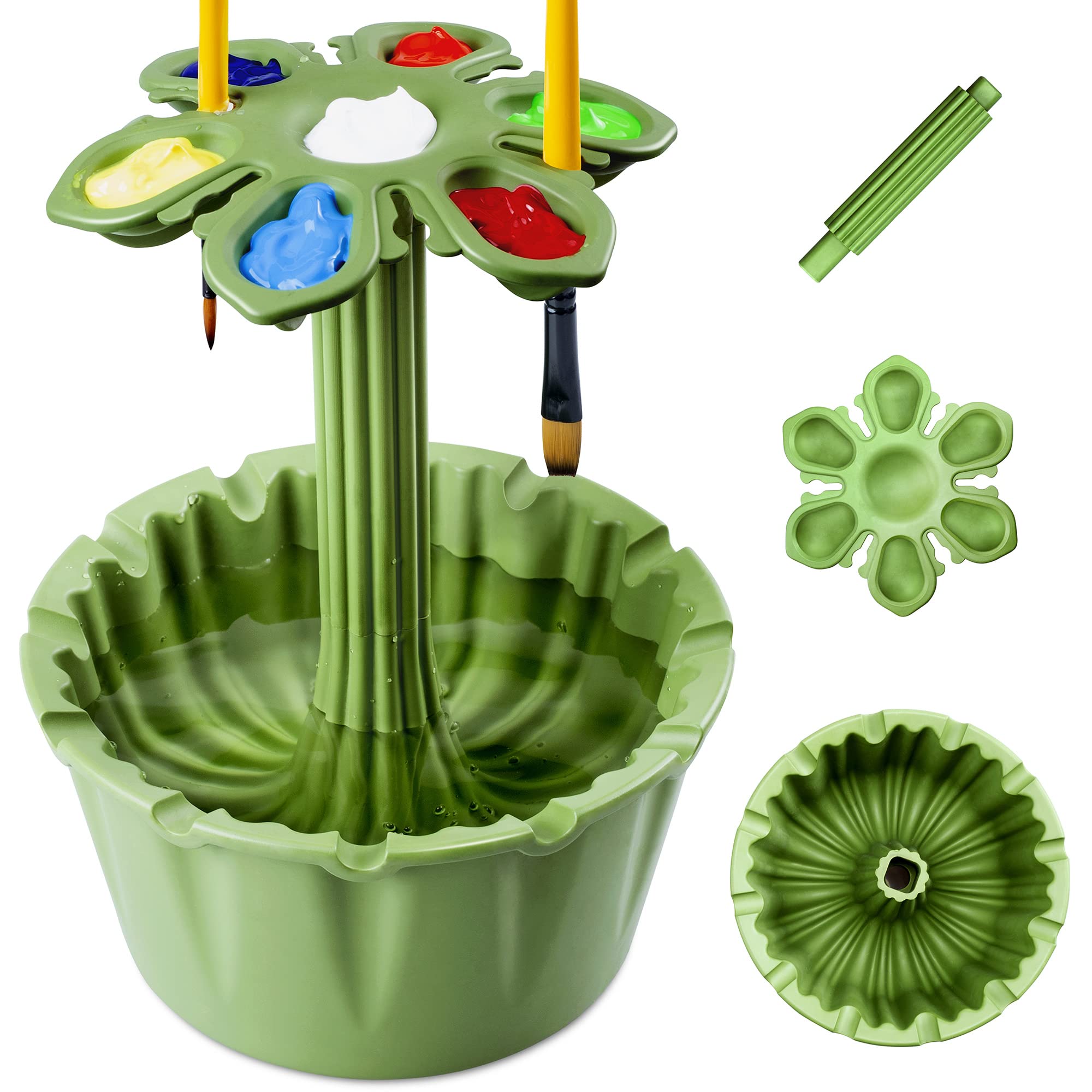 Paint Brush Cleaner Rinse Cup Basin All-in-One Brush Cleaning Washer Tank  Organizers With Brush Holder Palette for Artist Kids Acrylic Watercolor Oil  Water-Based Painting - Cute Flower Pot Design Green