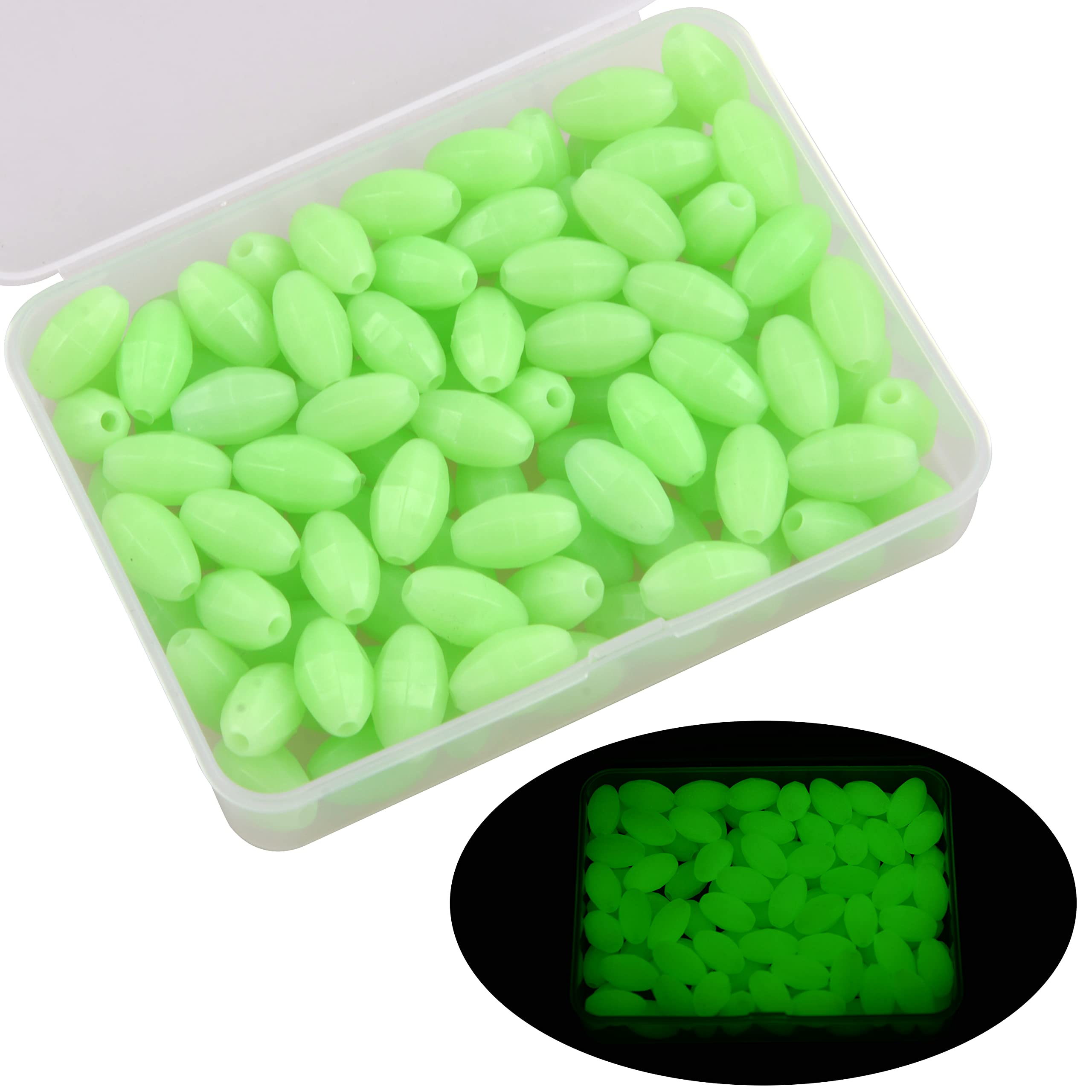 Glow Fishing Beads -1000pcs Fishing Beads Assorted Set Luminous Round Oval  Egg Beads Soft Plastic Fish Beads Float Glow Fishing Rig Beads Fishing Lure