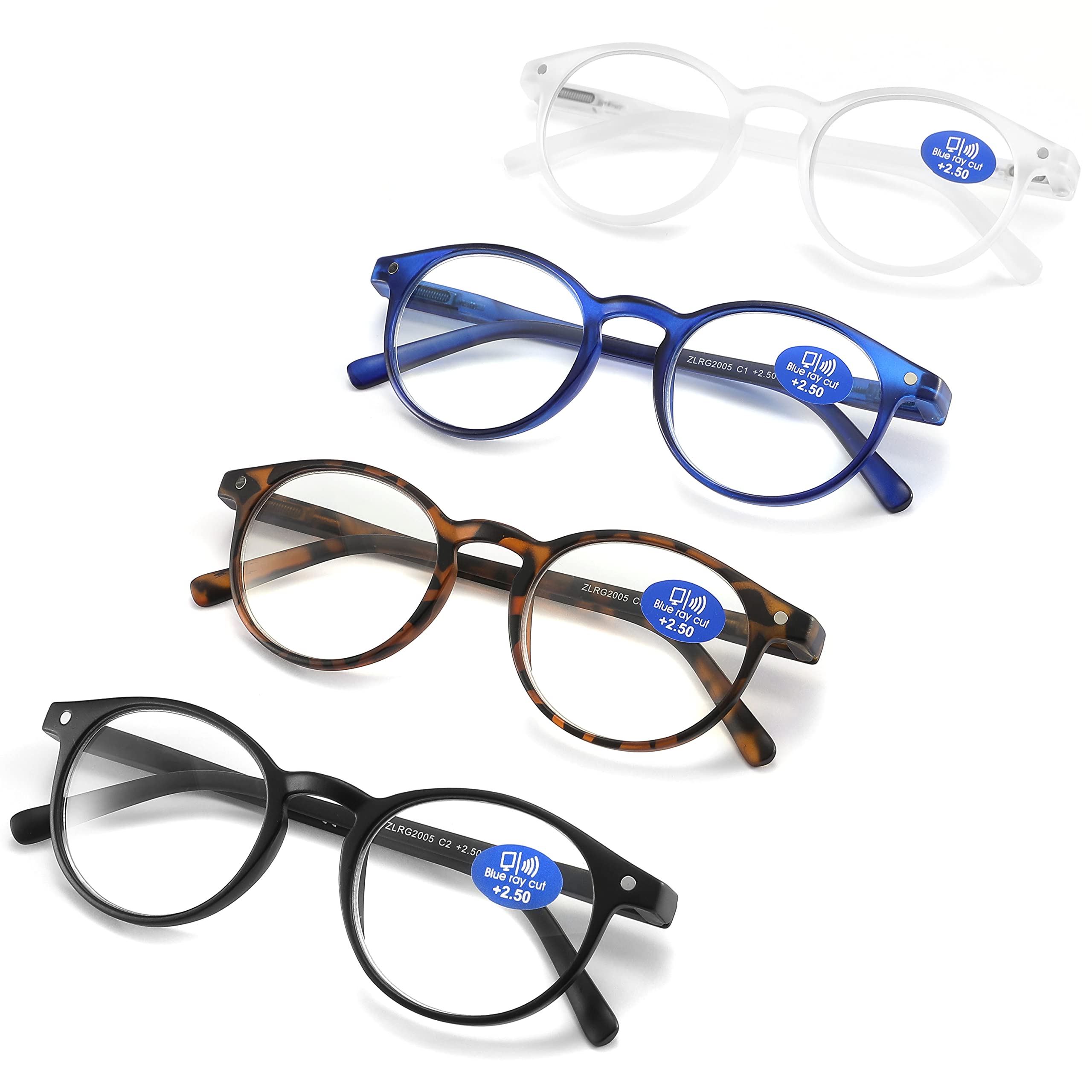 4 Pack Floral Blue Light Filter Reading Glasses Women 4 Pairs Mix / Without Magnification