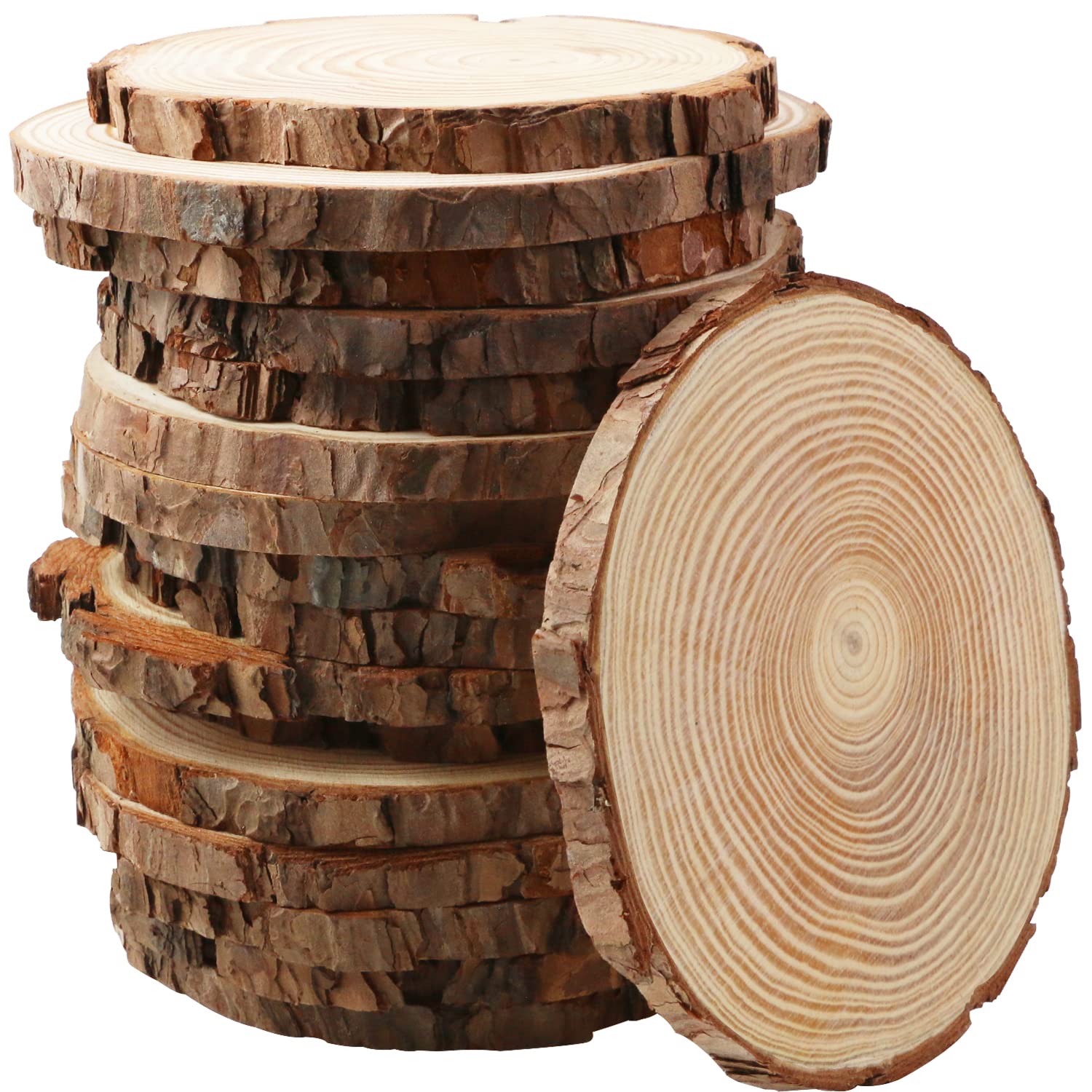 FSWCCK 17 PCS Unfinished Wood Slices 5.1-5.5 Inch Craft Wood kit Round Wood  Discs with Tree Bark Circles Crafts Christmas Ornaments Wood Slices  Centerpieces for Rustic Wedding Decoration