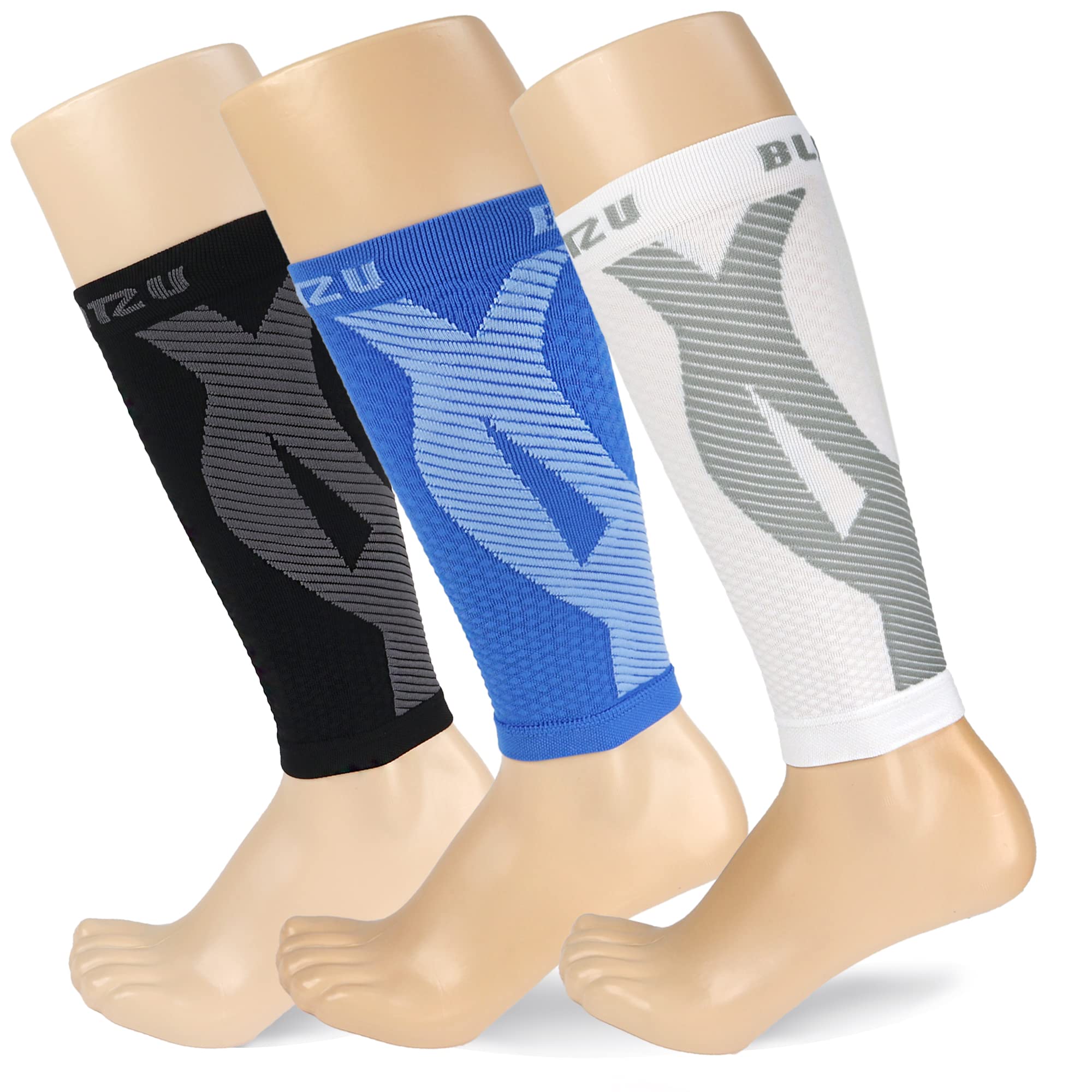 BLITZU 3 Pairs Calf Compression Sleeves for Women and Men Size L