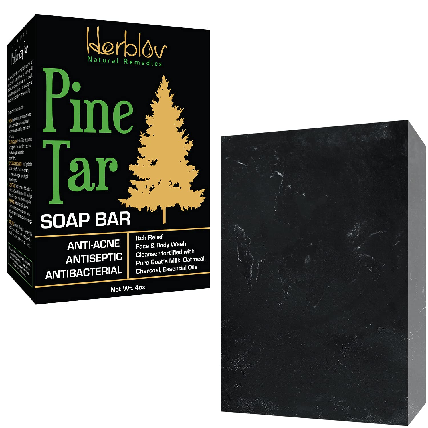 Herblov All Natural Pine Tar Soap Bar 4oz Antibacterial Antiseptic