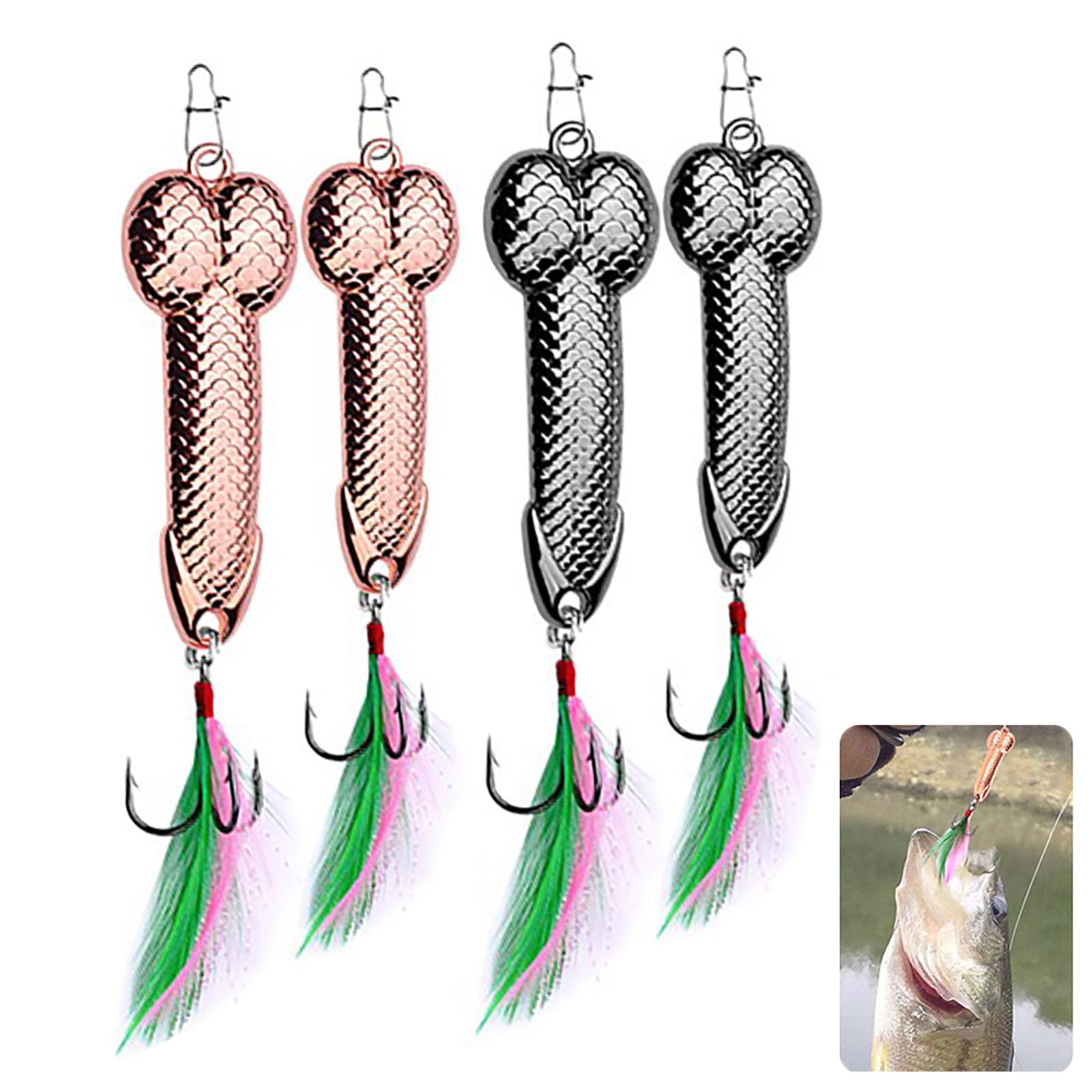 4PCS Fishing Lures Fishing Spoons,Special Shaped Hard Metal Sequin Fishing  Jigs Baits,JoyFishing Spoof Gifts Wobble Feathers Fishing Hook for  Freshwater Fishing Lovers Texture