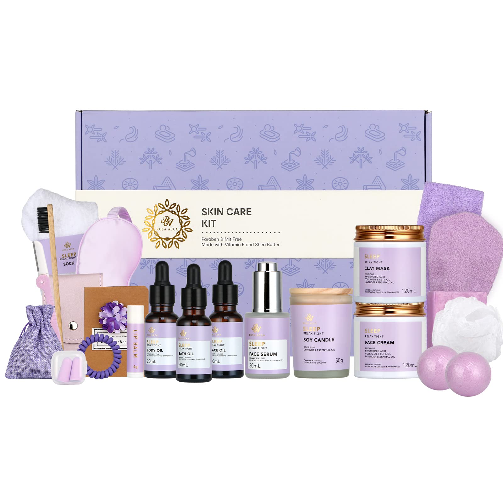 Facial Skin Care Set & Bath Spa Kit Bath and Body At Home Spa Kit Mothers  Day Gifts Ideas Self-care Relaxation Gift Skin Care Collection plus  essential oil Hyaluronic Acid Vitamin E.(Lavender)