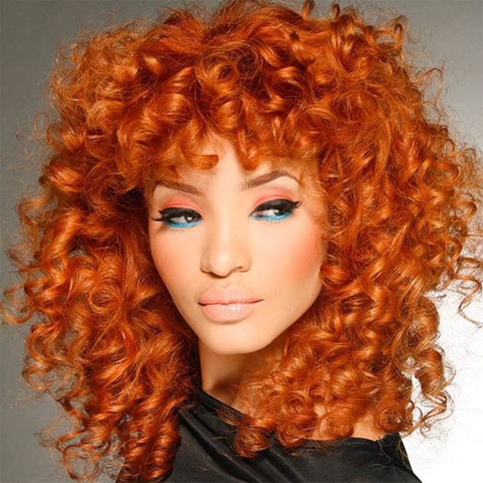 Doll Wig Short Orange Red Deep Curly Cute Heat Resistant Synthetic