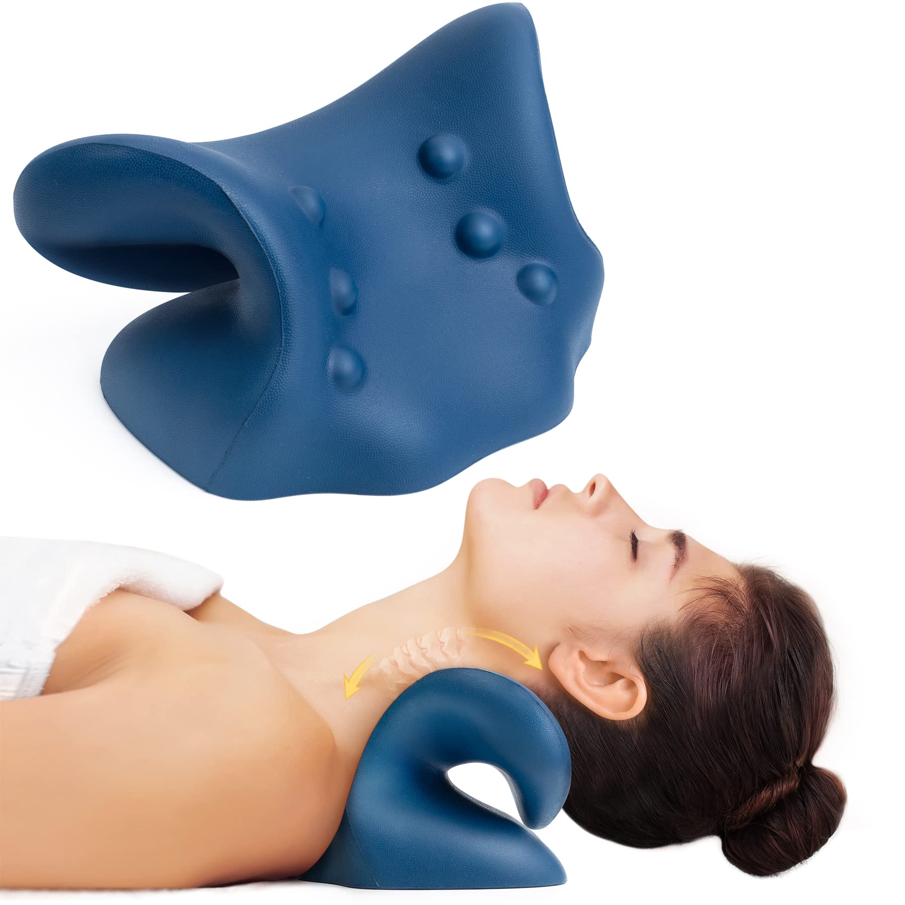 Neck Stretcher for Neck Pain Relief, Neck and Shoulder Relaxer Cervical  Traction Device Pillow for Muscle Relax and TMJ Pain Relief, Cervical Spine  Alignment Chiropractic Pillow (Dark Blue, Large) Dark Blue-large