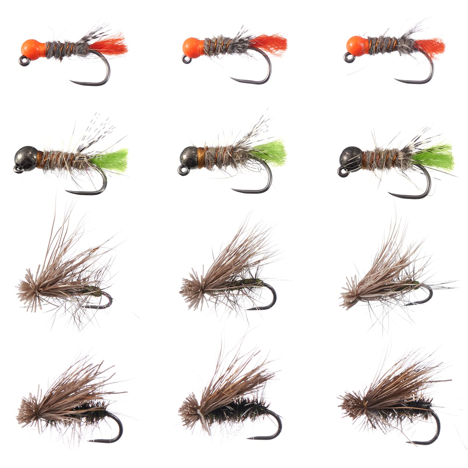 BASSDASH Trout Fly Fishing Flies Tenkara Wet Dry Flies Nymphs Sakasa Kebari  12pcs Assortment Barbless Barbed