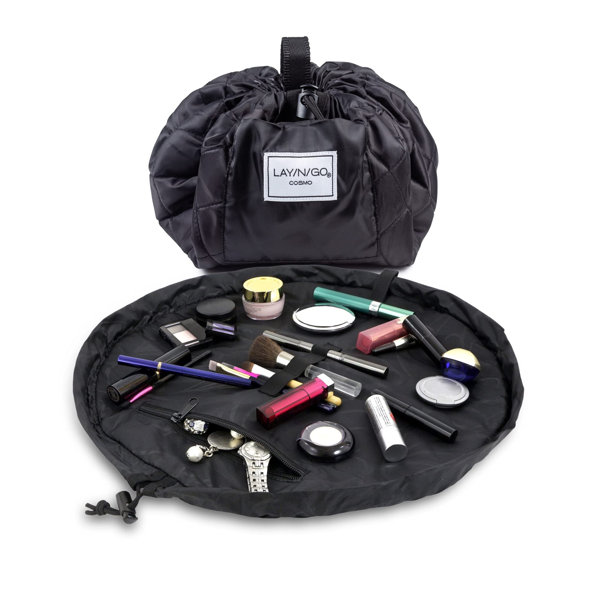 Lumento Black Checkered Makeup Bag,Travel Storage Cosmetic Bag,PU Vegan  Leather Make Up Pouch,Portable Toiletry Organizer