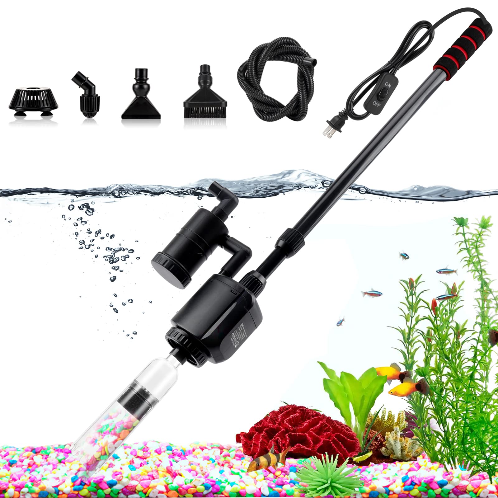 AQQA Electric Aquarium Gravel Cleaner, 6 in 1 Automatic Fish Tank Cleaning  Tools Gravel Vacuum for